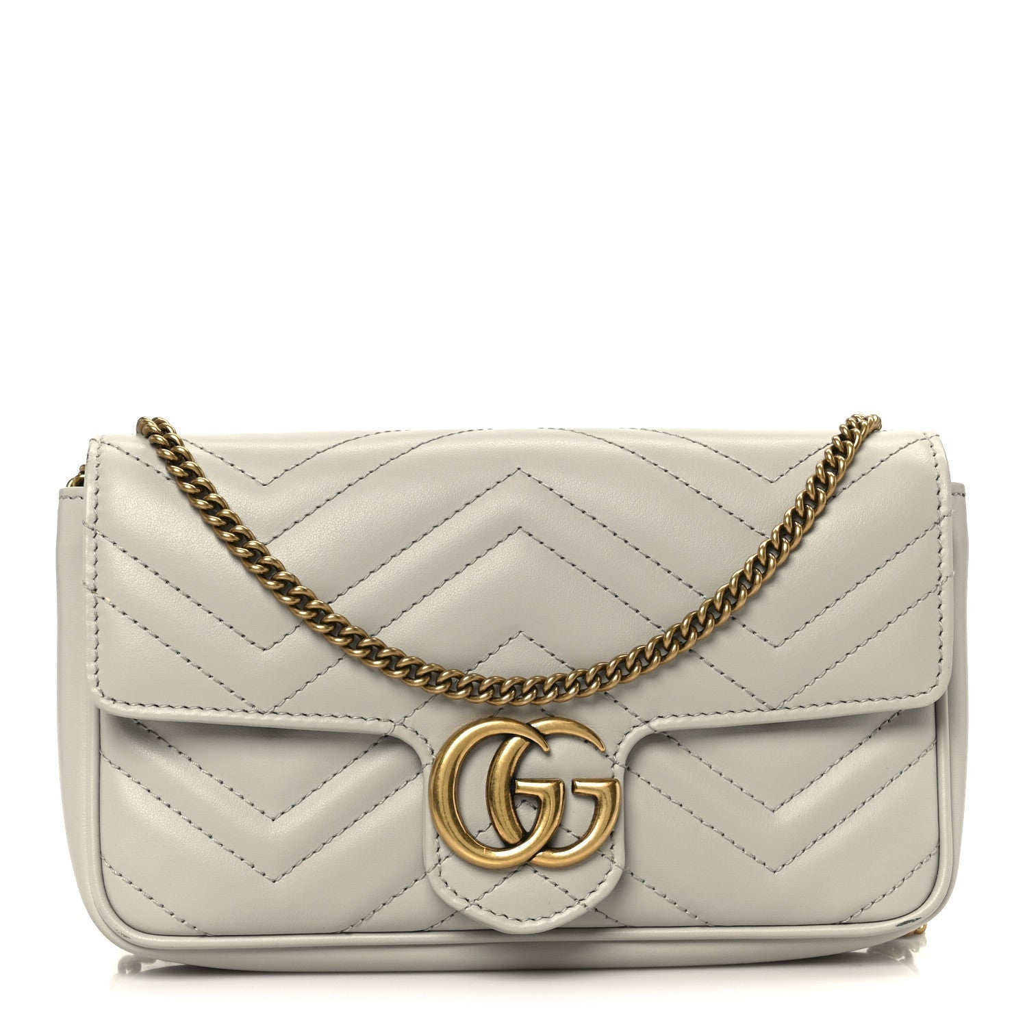 Calfskin Matelasse Mini GG Marmont Shoulder Bag With Card Holder White Light Grey