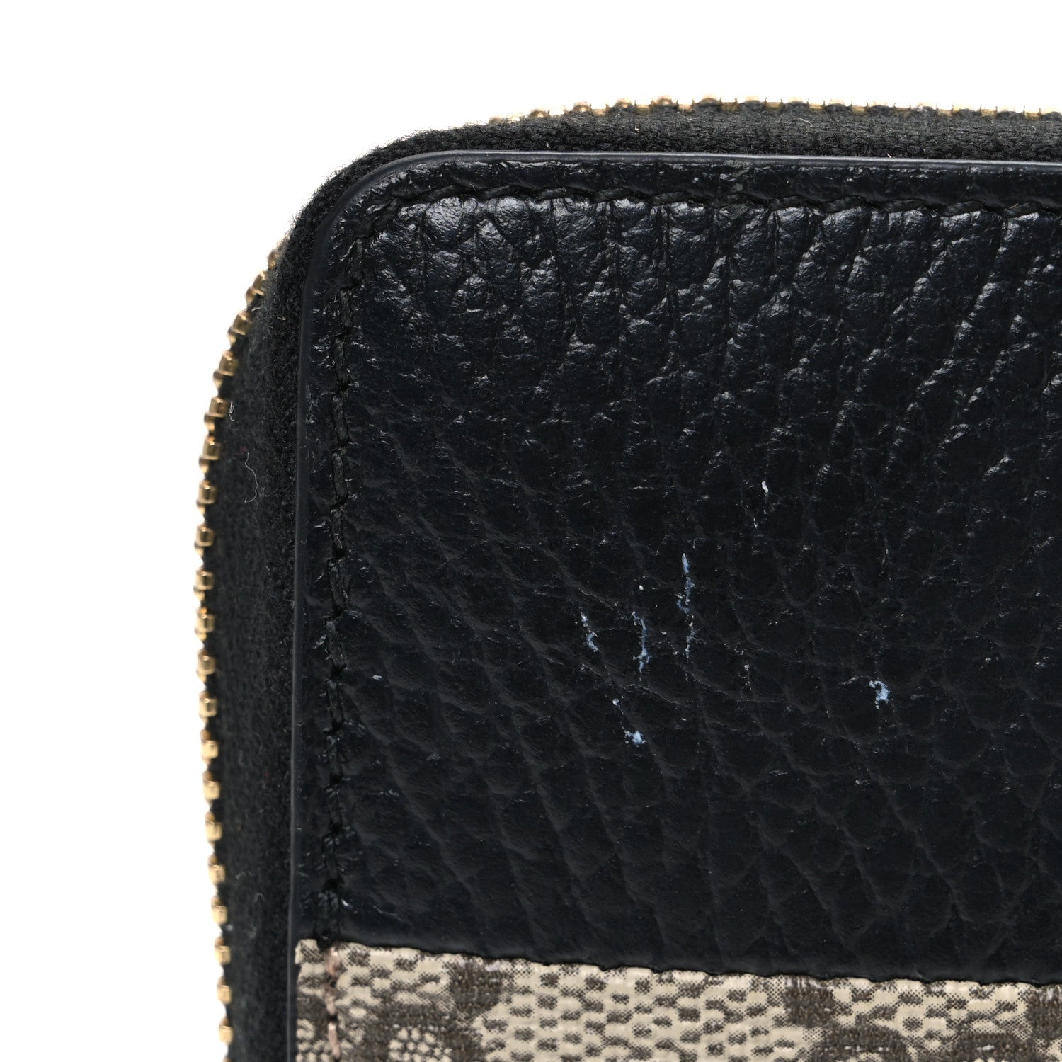 Dollar Calfskin GG Supreme Monogram GG Marmont Zip Around Wallet Black Beige Ebony