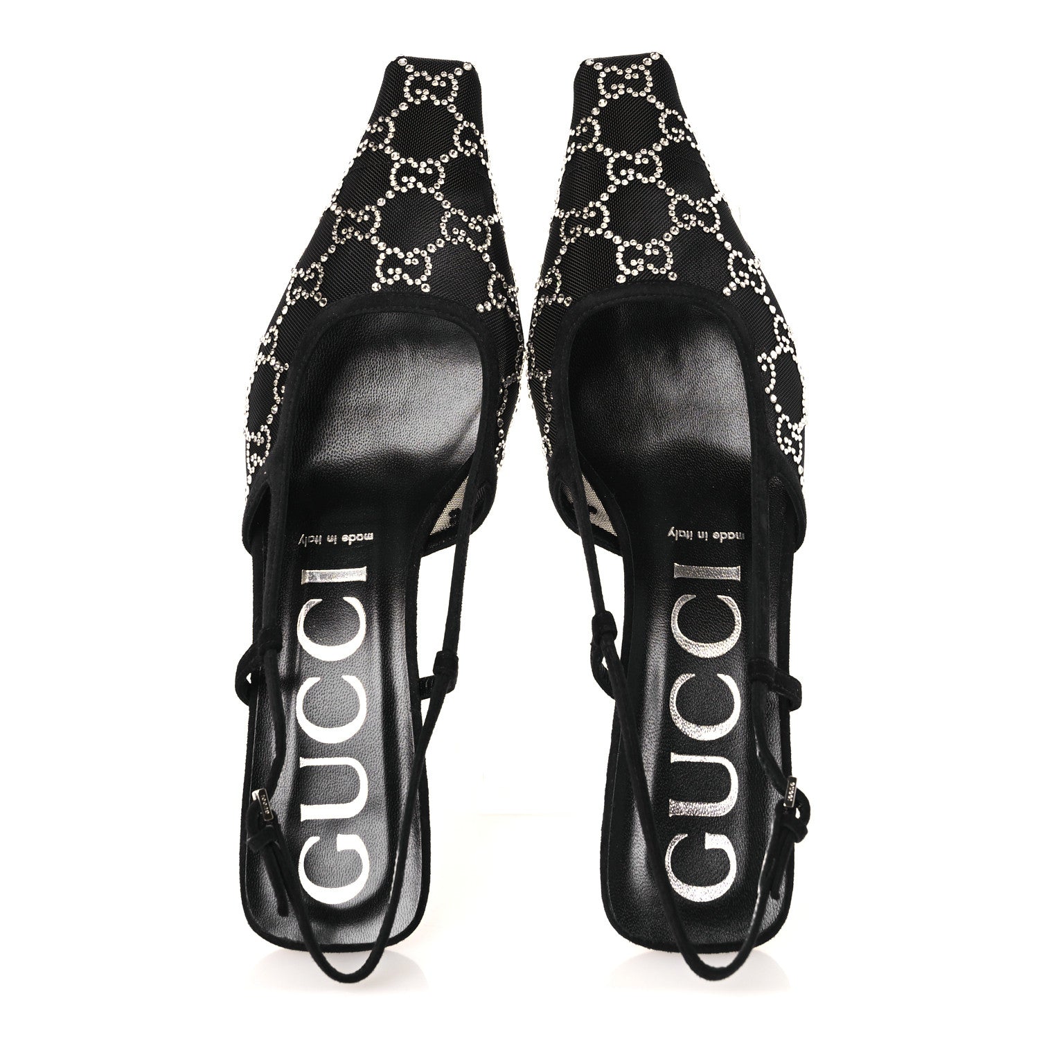 Tela Retino Kid Scamosciato Crystal GG Monogram Square G 35mm Slingback Pumps 38.5 Black