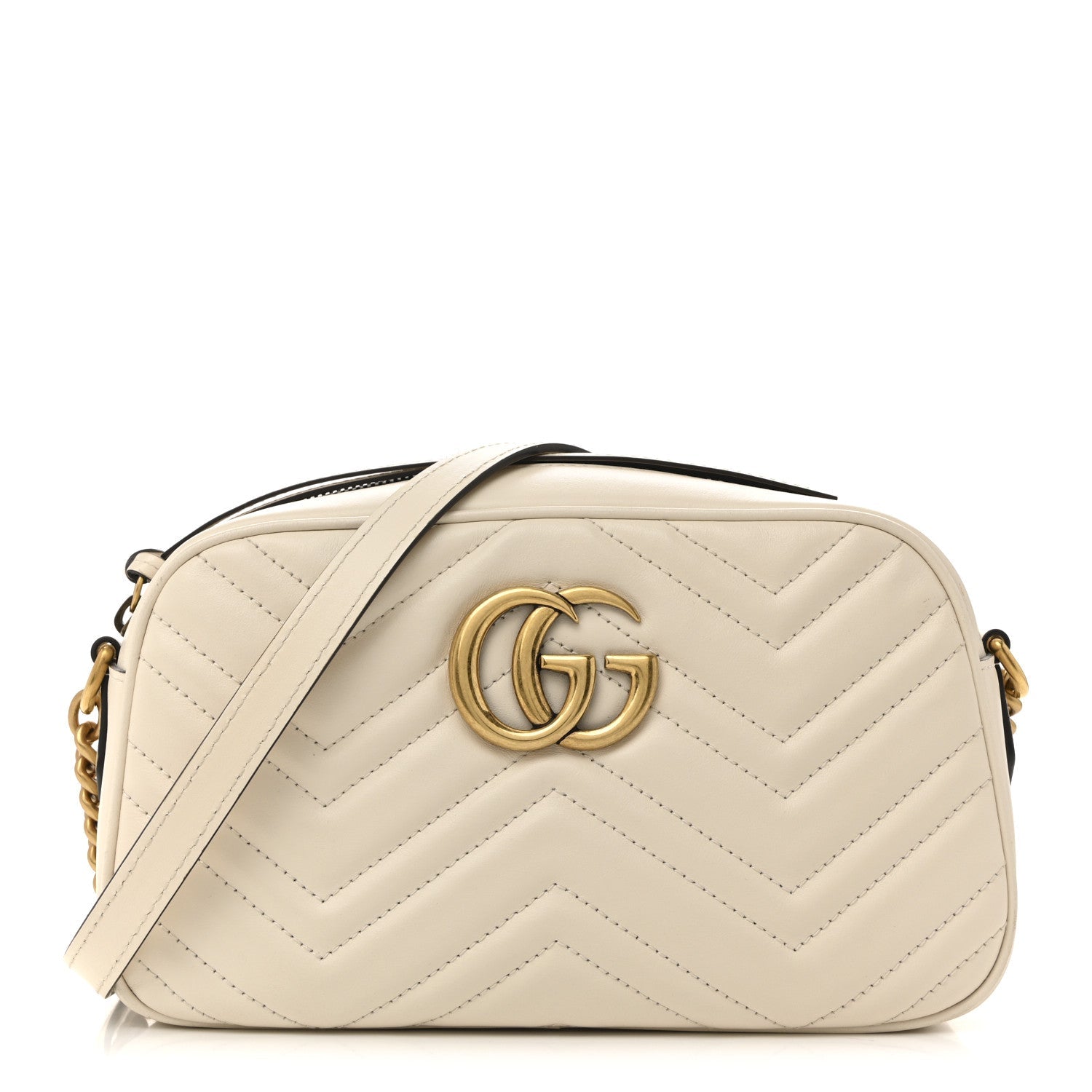 Calfskin Matelasse Small GG Marmont Chain Shoulder Bag White