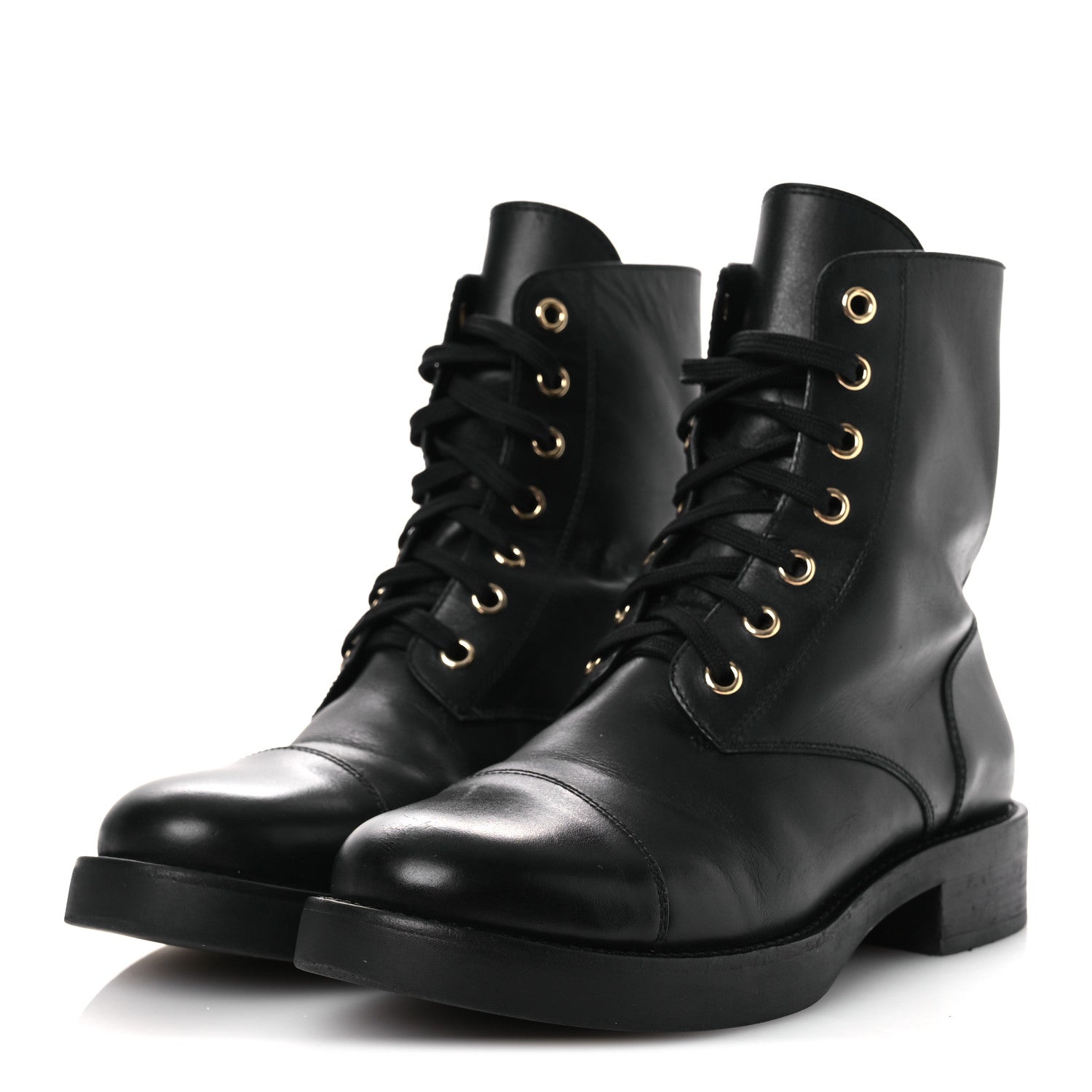 Calfskin Flat Ranger Boots 36.5 Black