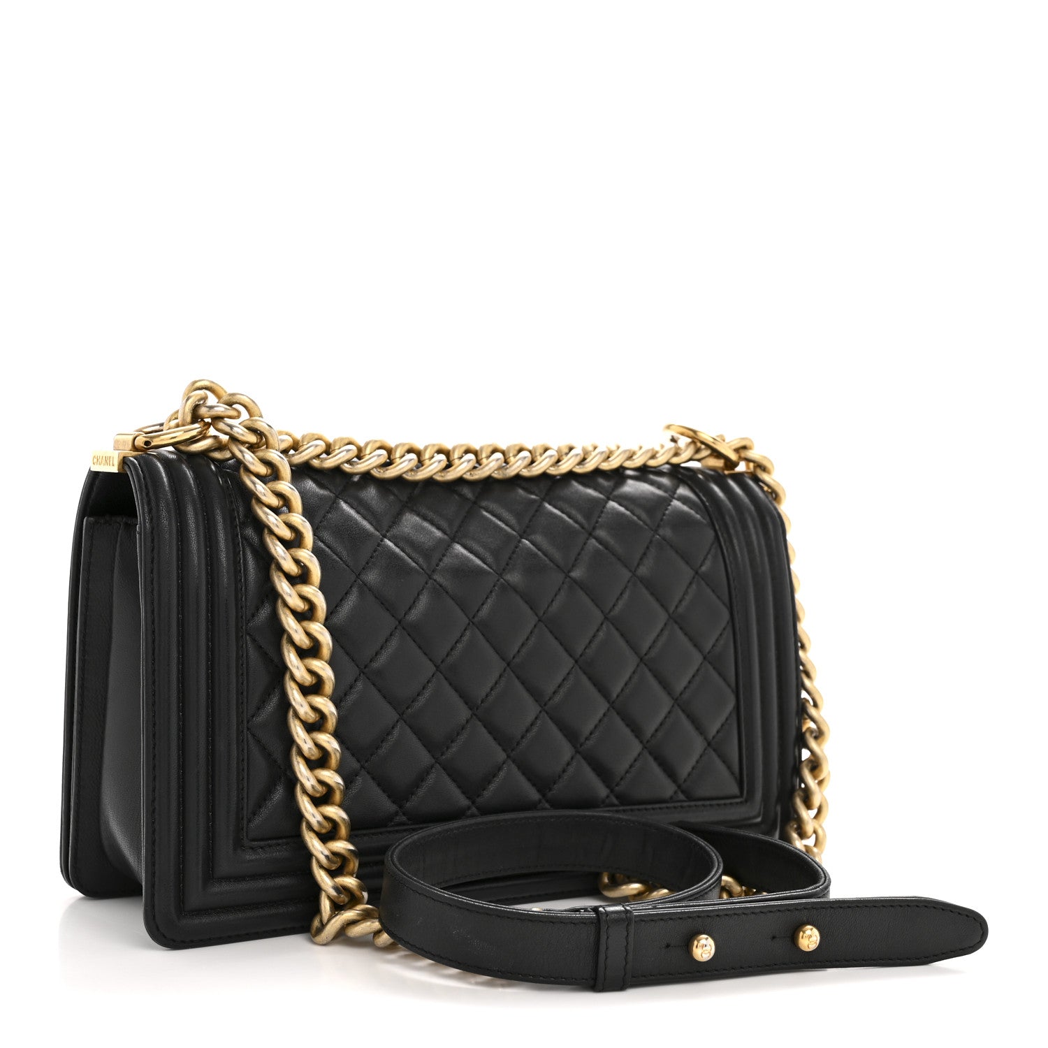Lambskin Quilted Medium Boy Flap Black