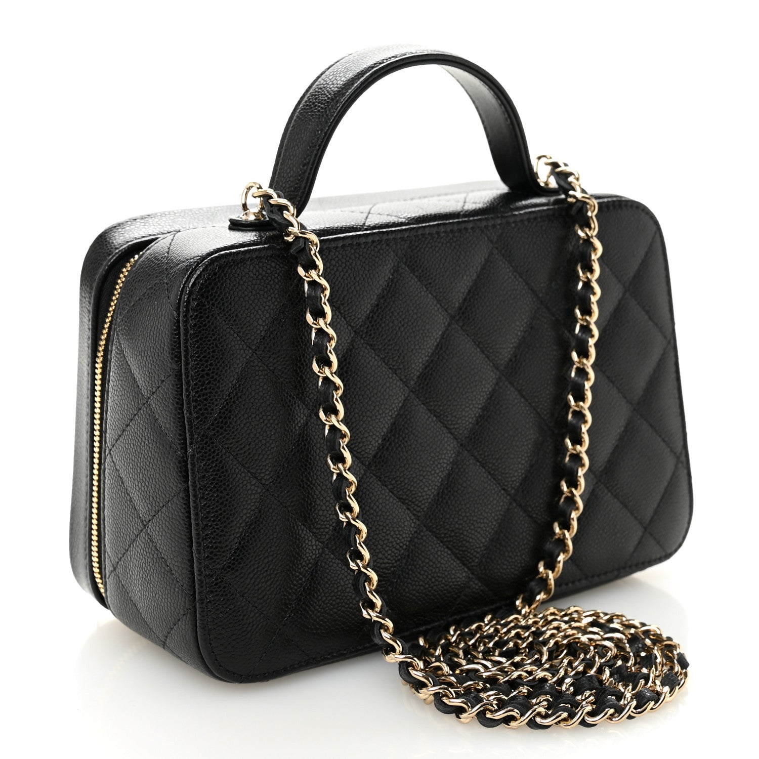 Caviar Quilted Top Handle Vanity With Chain Black