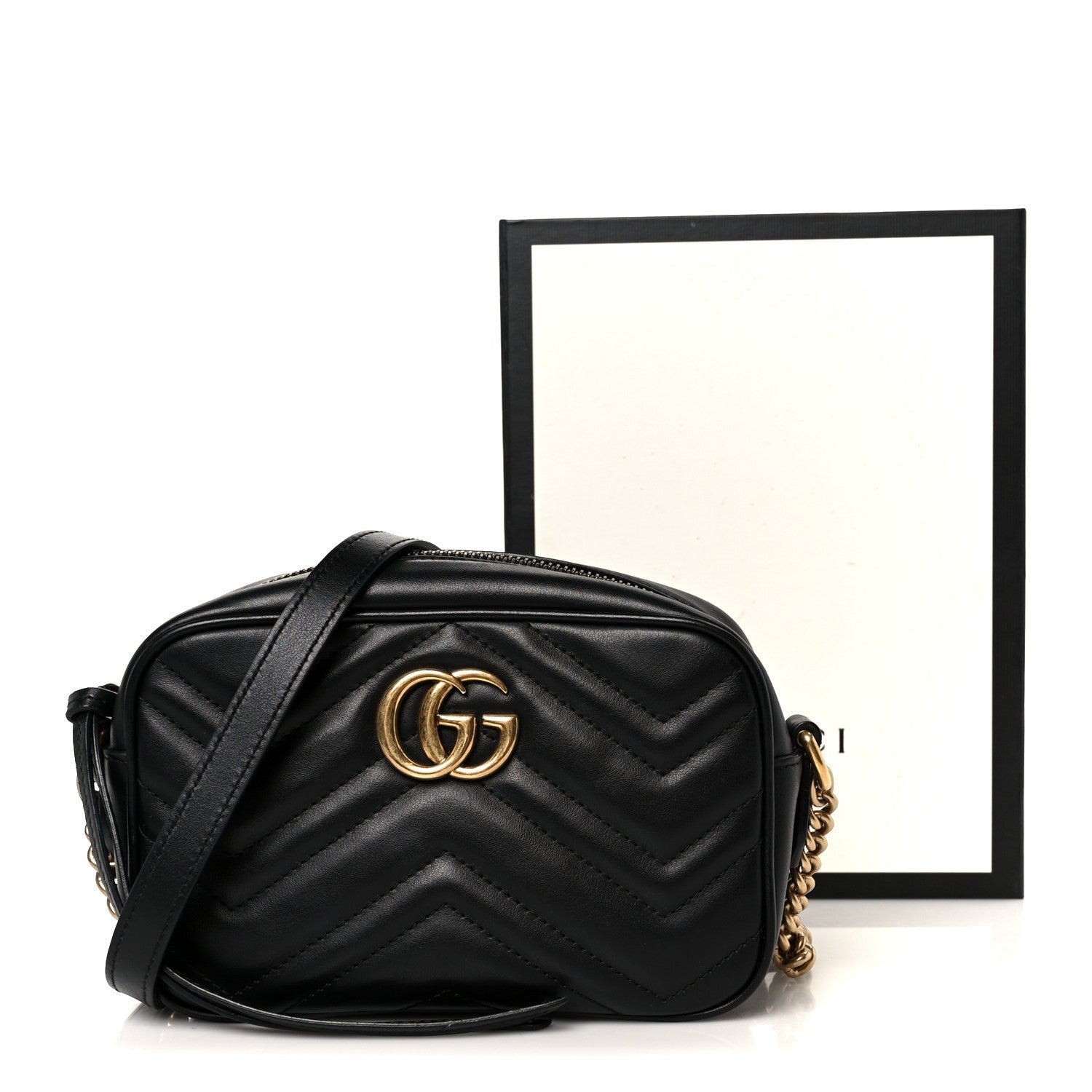 Calfskin Matelasse Mini GG Marmont Chain Shoulder Bag Black