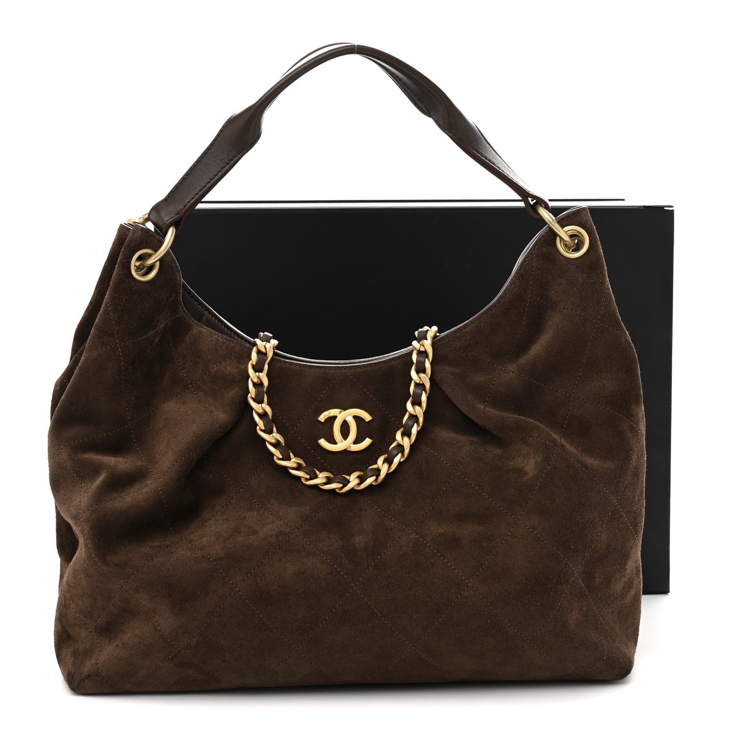 Suede Calfskin Lambskin Quilted Large Maxi Hobo Dark Brown