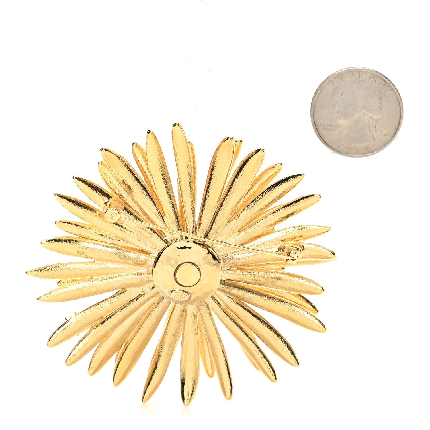 Metal Flower CC Brooch Gold