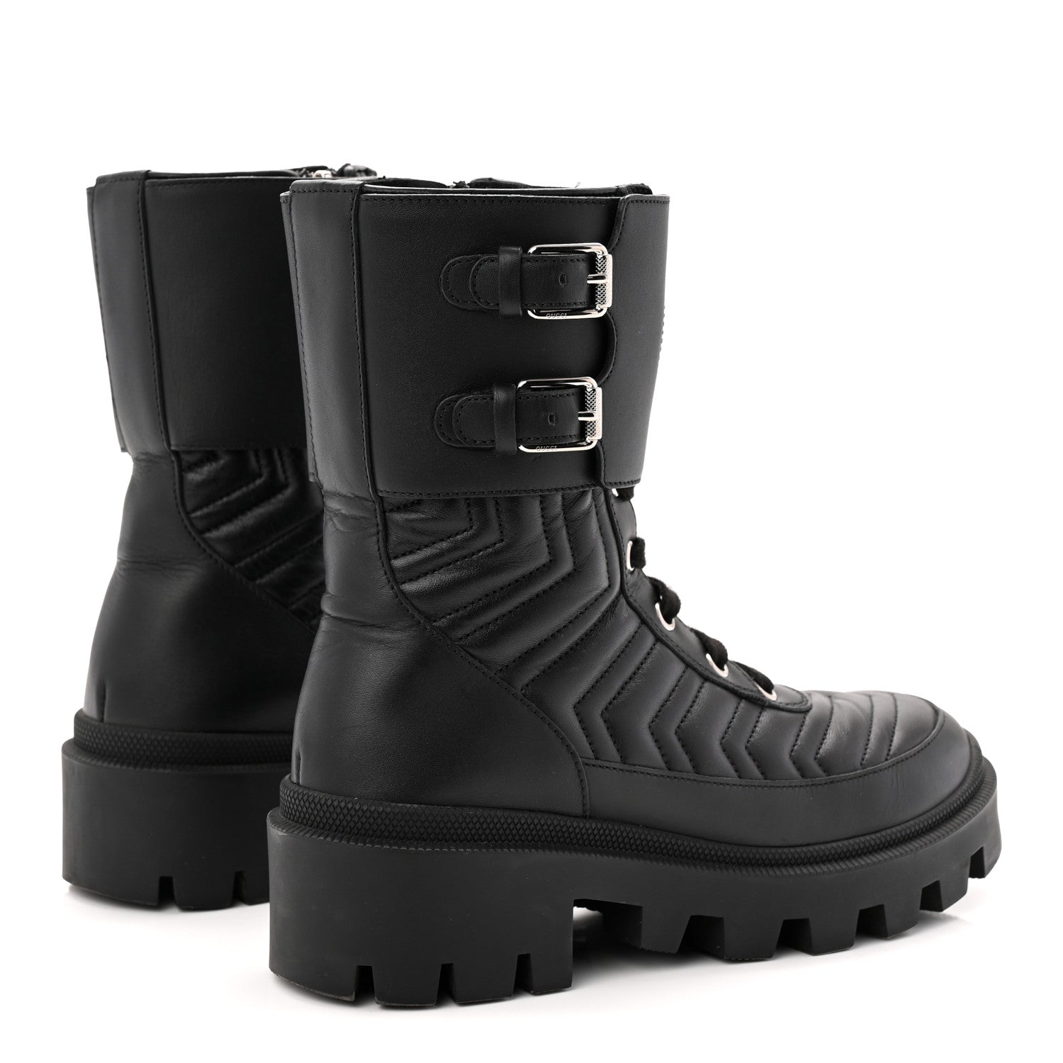 Nappa Frances GG Matelasse Platform Combat Boots 36 Black