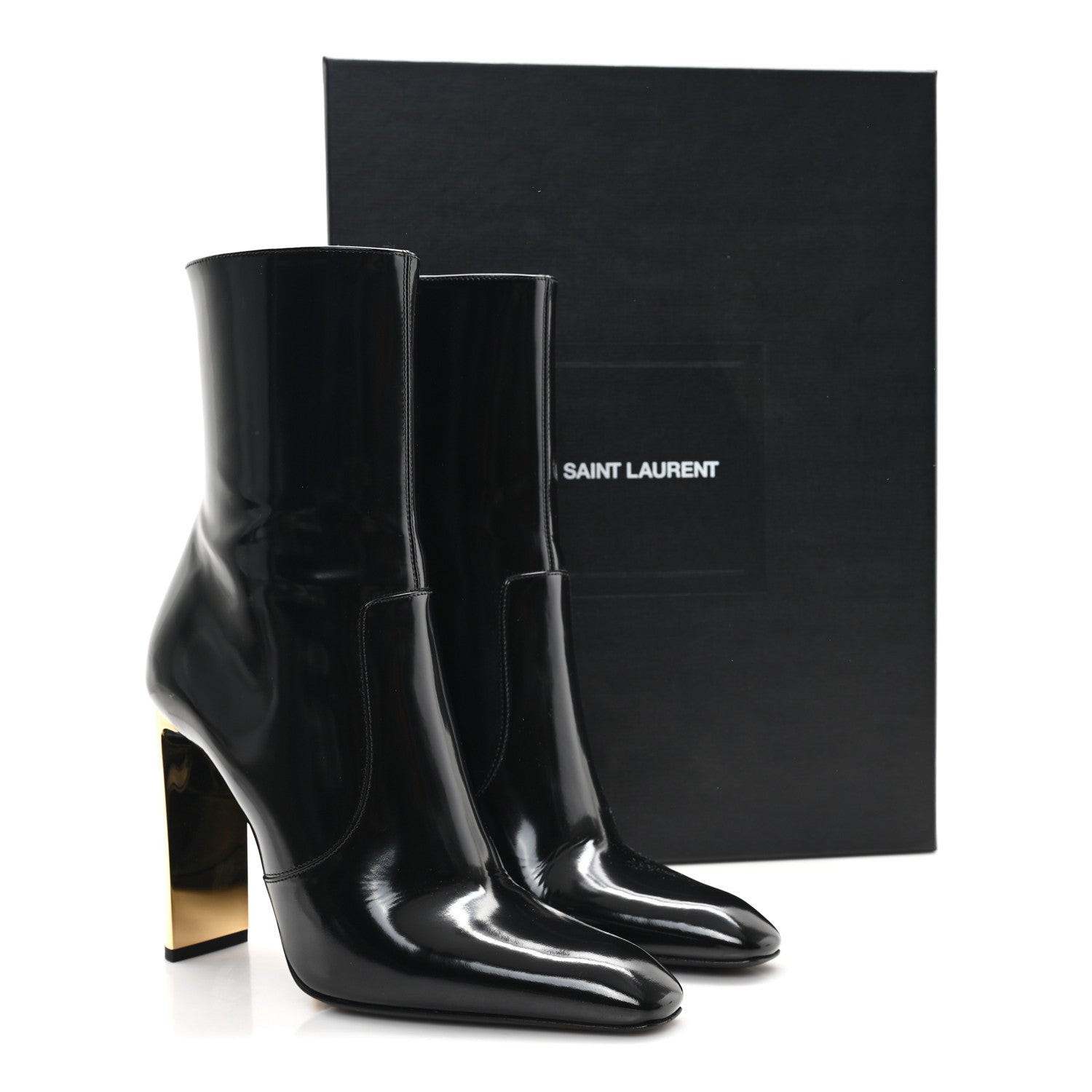 Patent Marilyn Ankle Zip Boot 38 Black Gold