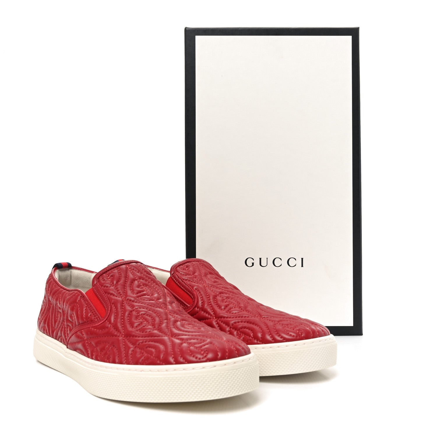 Nappa Web G Rhombus Quilted Mens Slip On Sneakers 7.5 Hibiscus Red Rosso