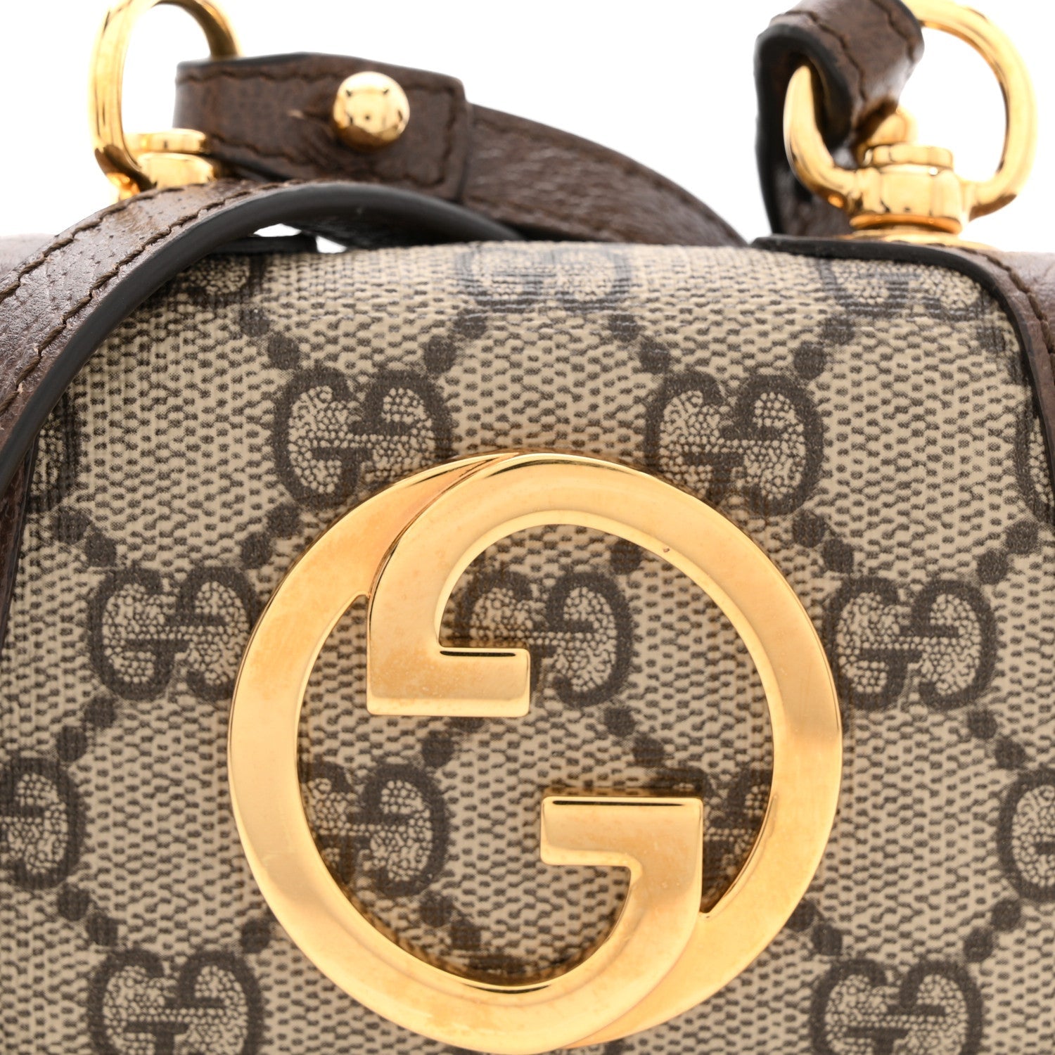 GG Supreme Monogram Textured Dollar Calfskin Blondie Card Case Wallet with Strap Beige Ebony New Acero