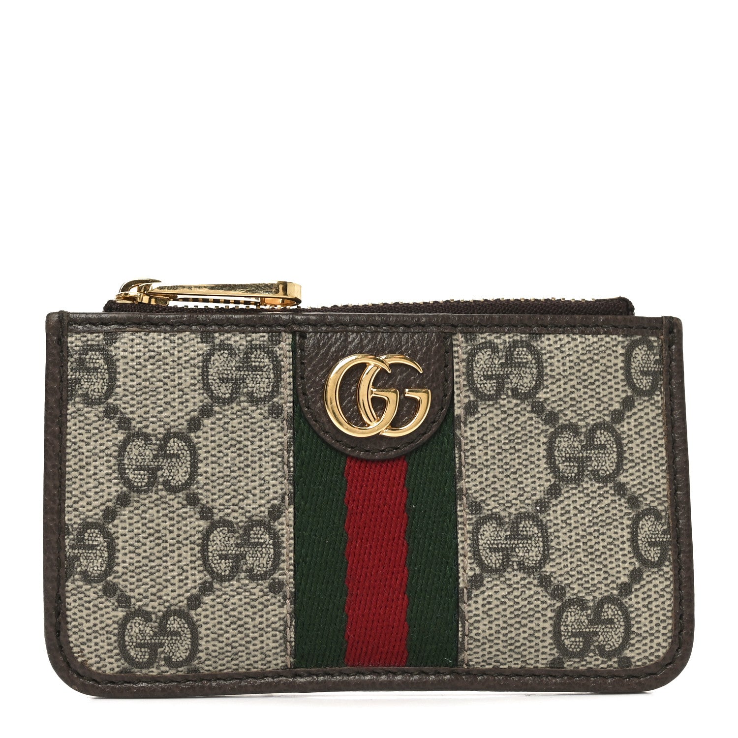 GG Supreme Monogram Web Ophidia Zip Card Case Brown