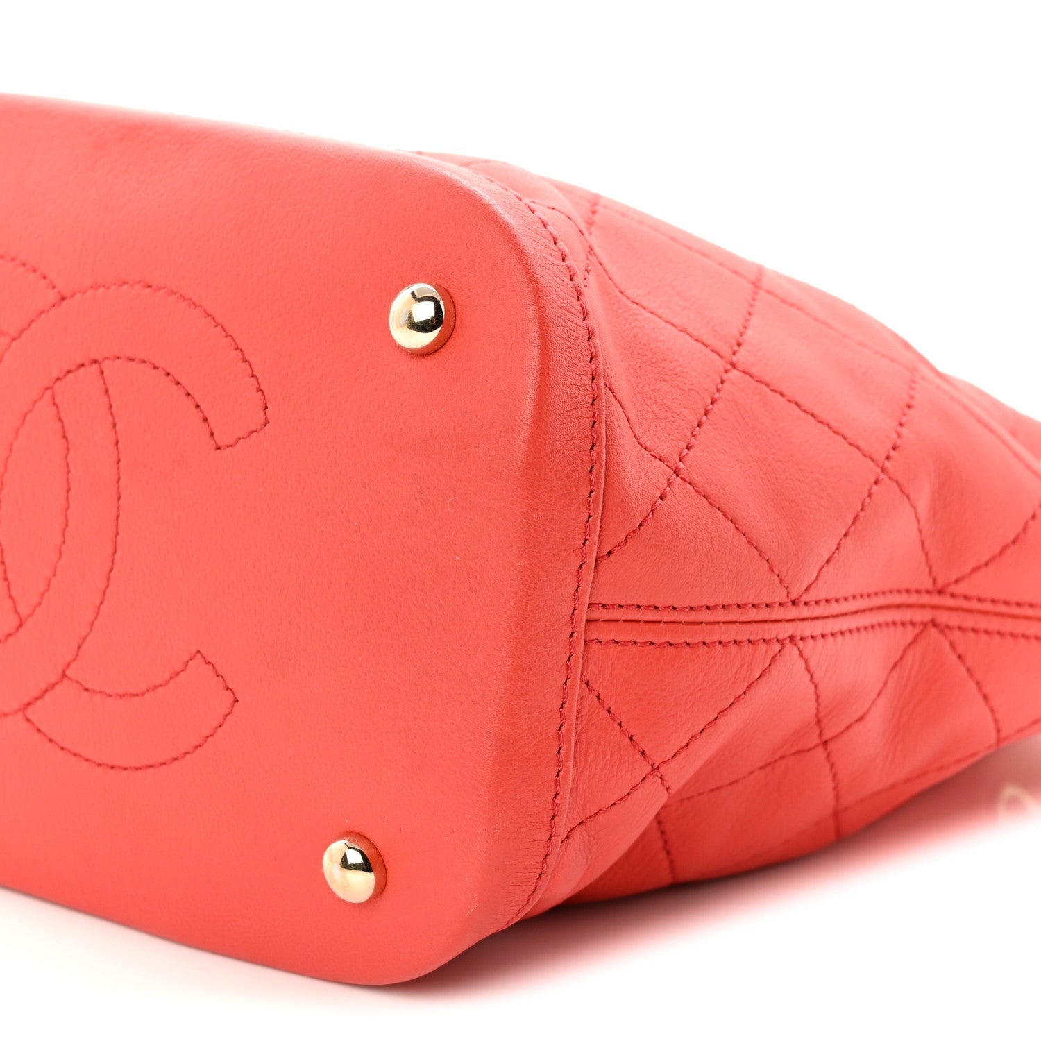 Calfskin Stitched Chain Bucket Bag Coral
