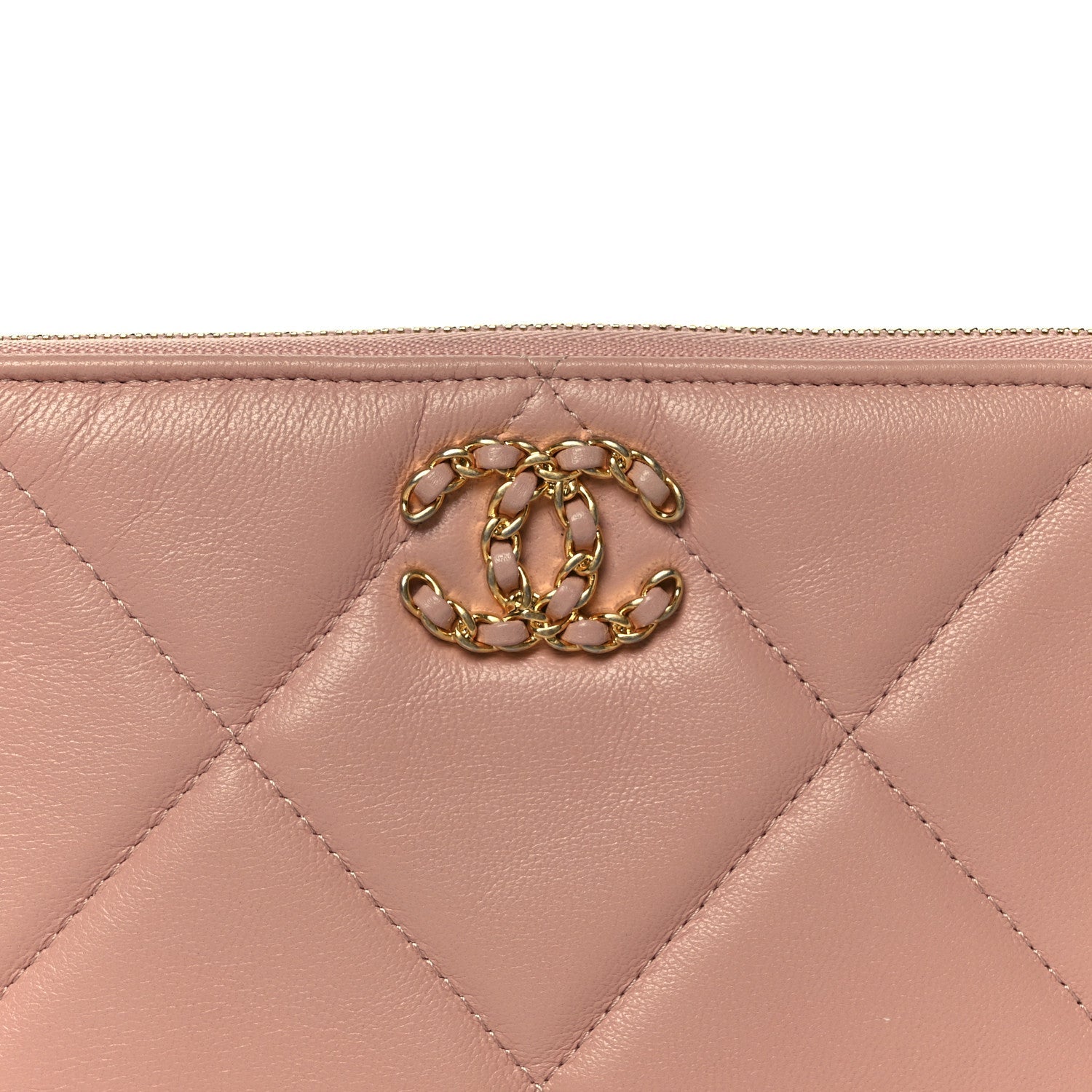 Shiny Goatskin Quilted Small Chanel 19 Pouch Pink