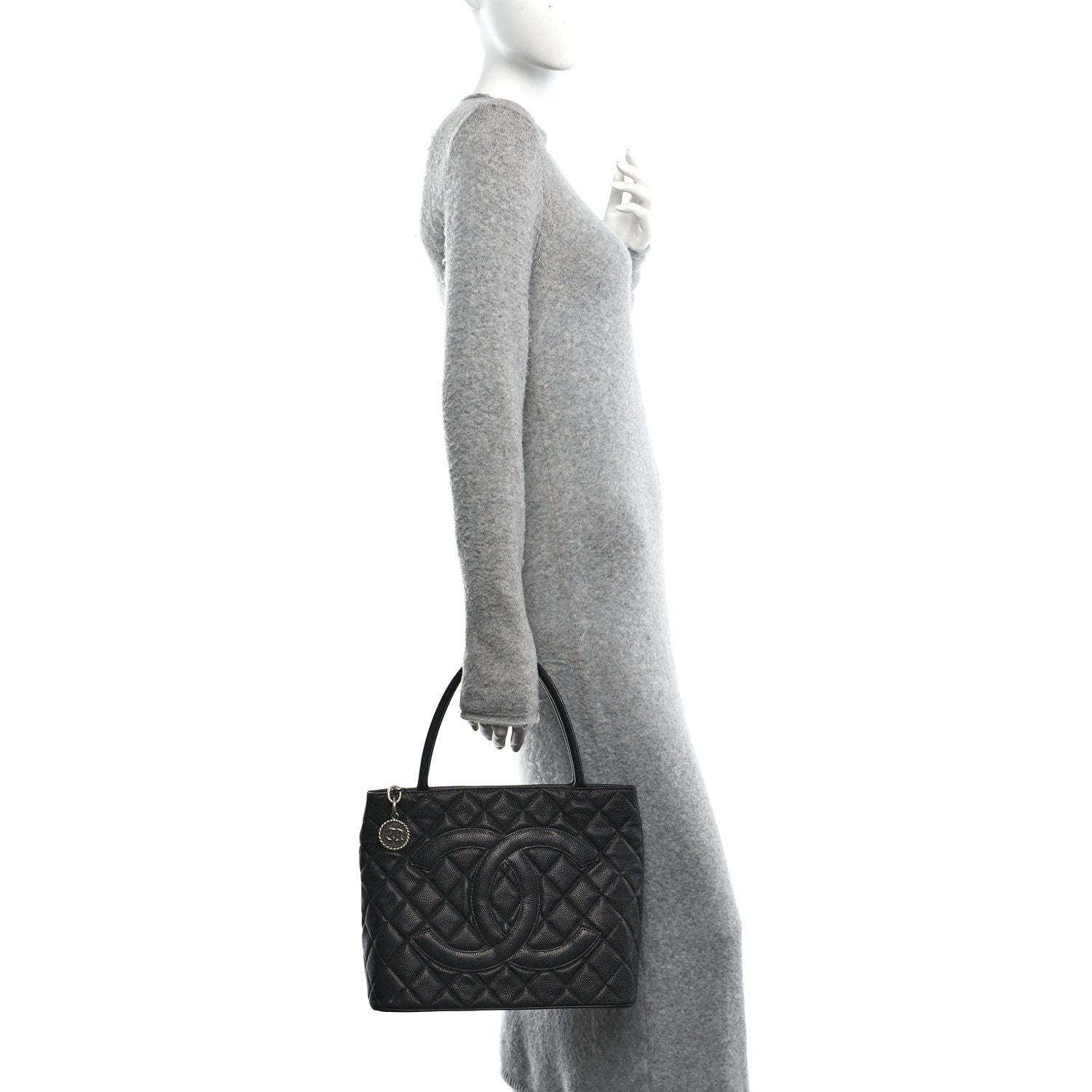 Caviar Quilted Medallion Tote Black