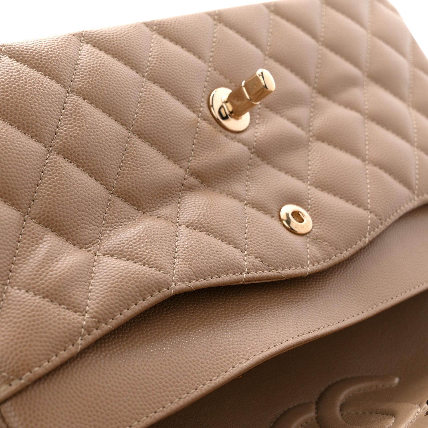 Caviar Quilted Medium Double Flap Beige