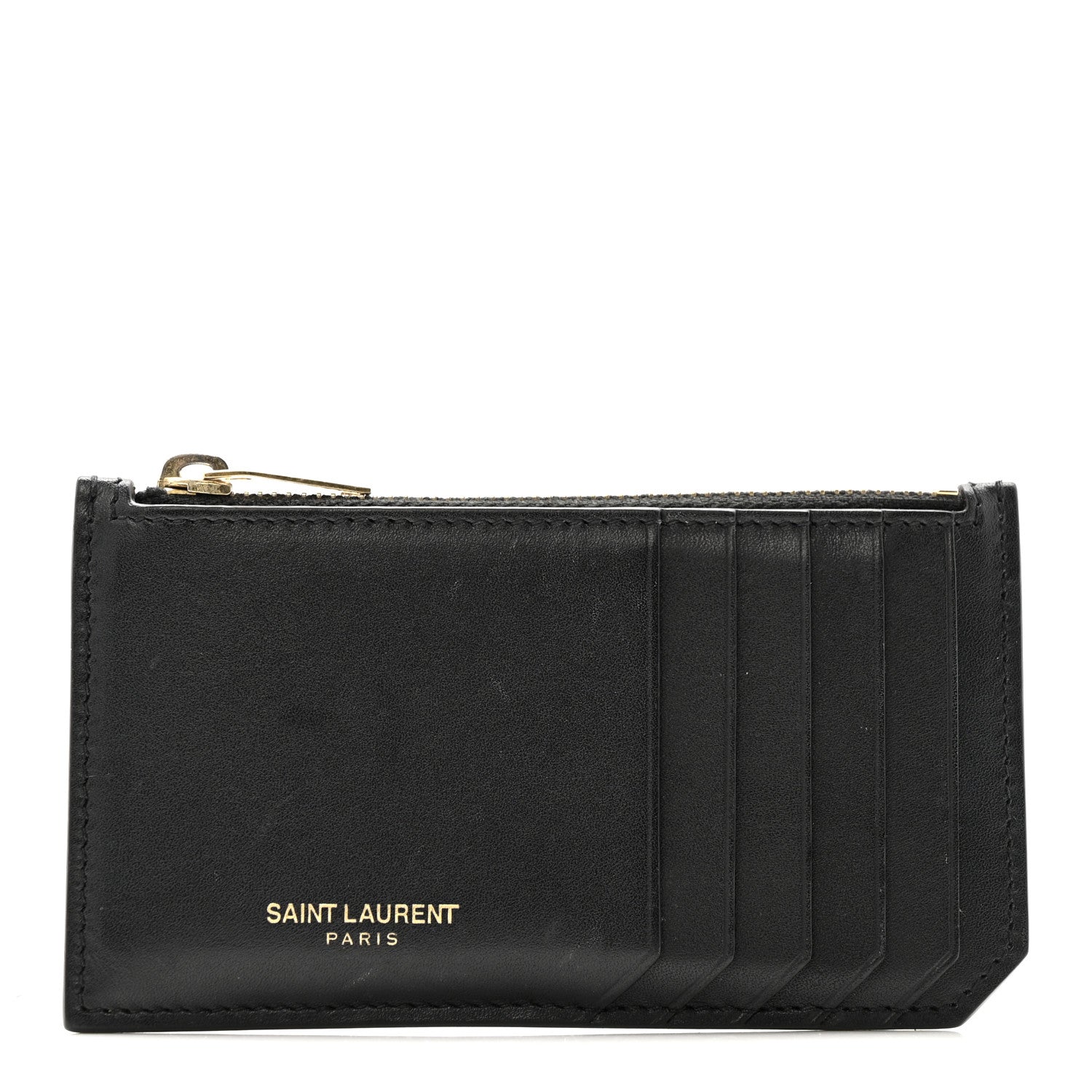 Calfskin 5 Fragments Zip Pouch Card Holder Black
