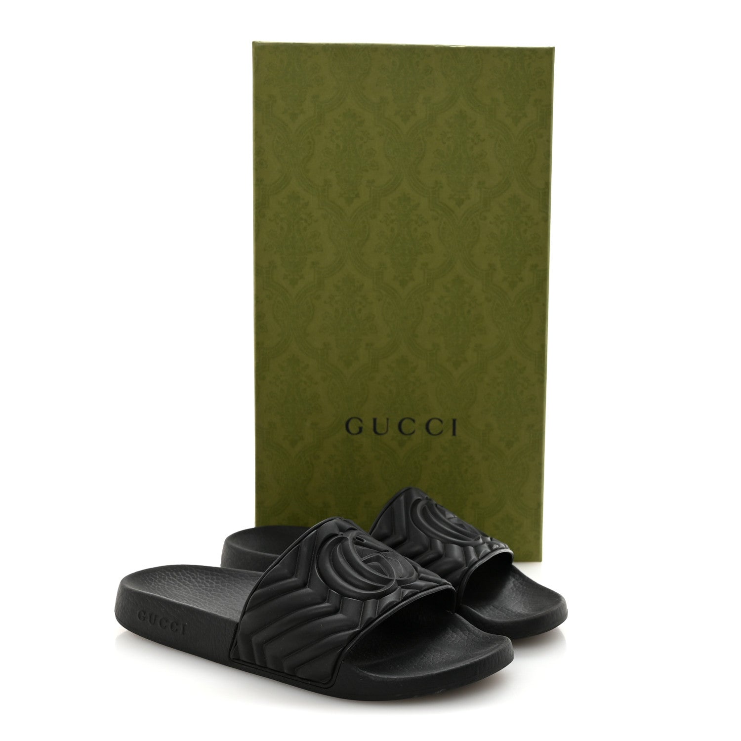 Rubber Matelasse Interlocking G Mens Slide Sandals 6 Black