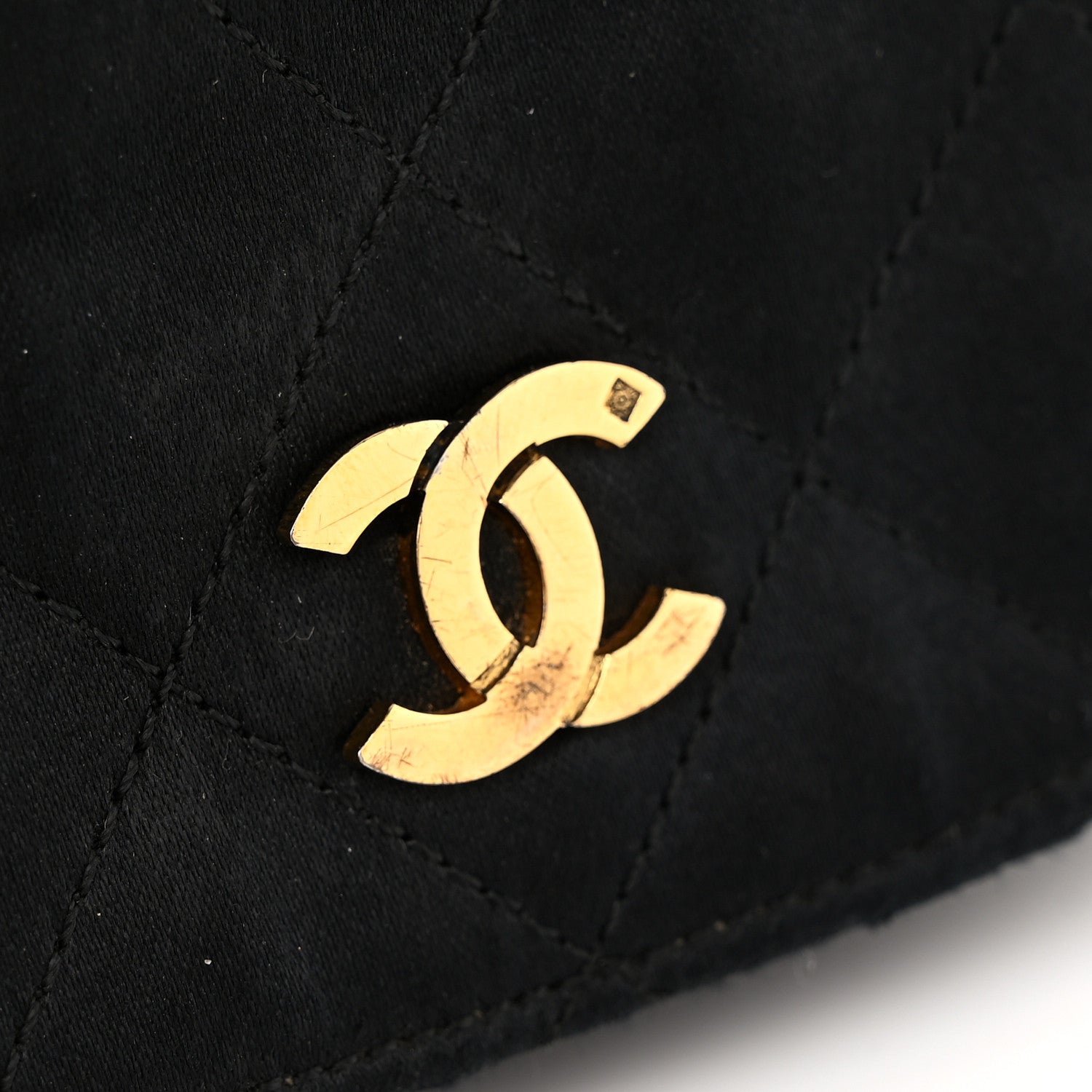 Satin Quilted Half Moon Flap Black
