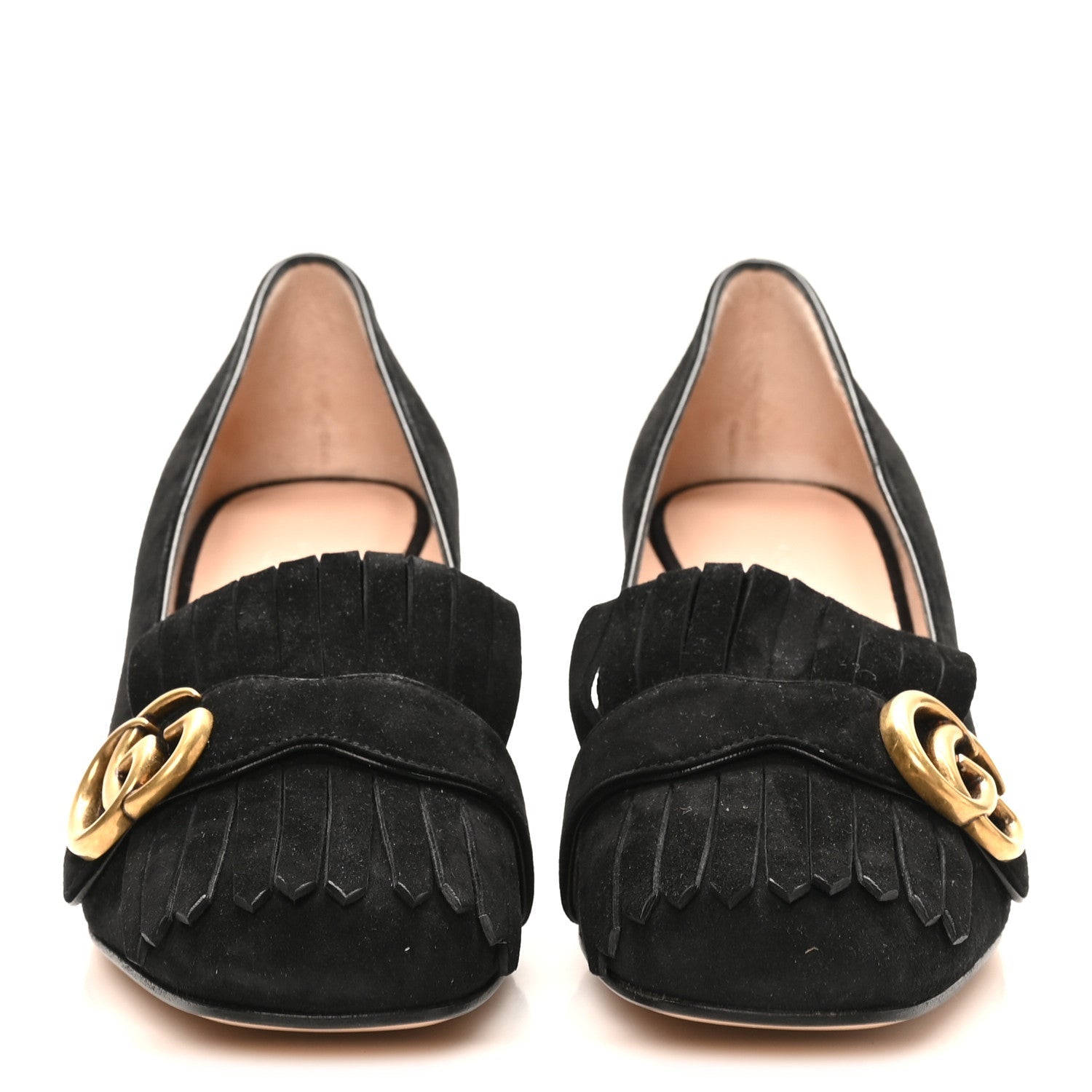 Kid Scamosciato GG Marmont Fringe 50mm Loafer Pumps 38 Black