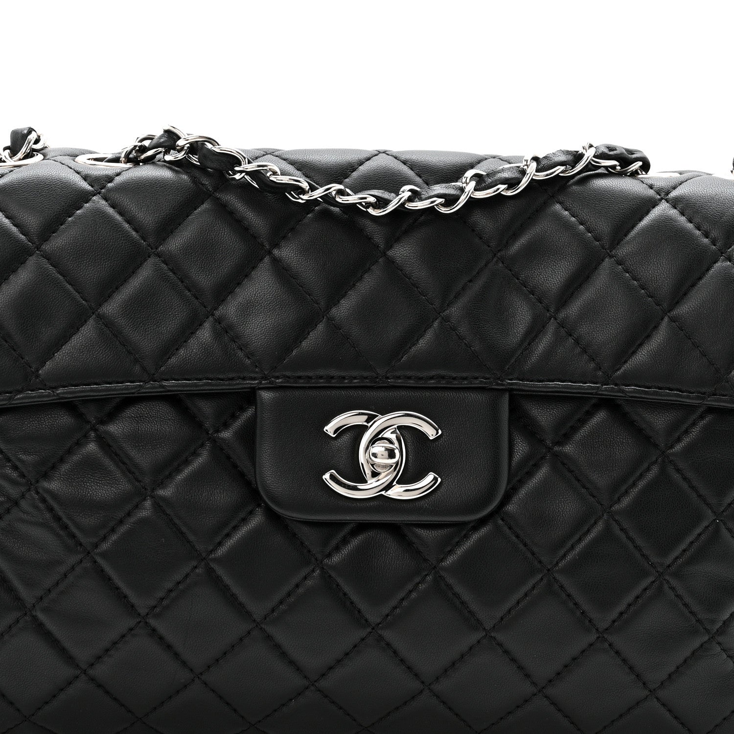 Lambskin Quilted Jumbo Chanel by 4 Flap Black