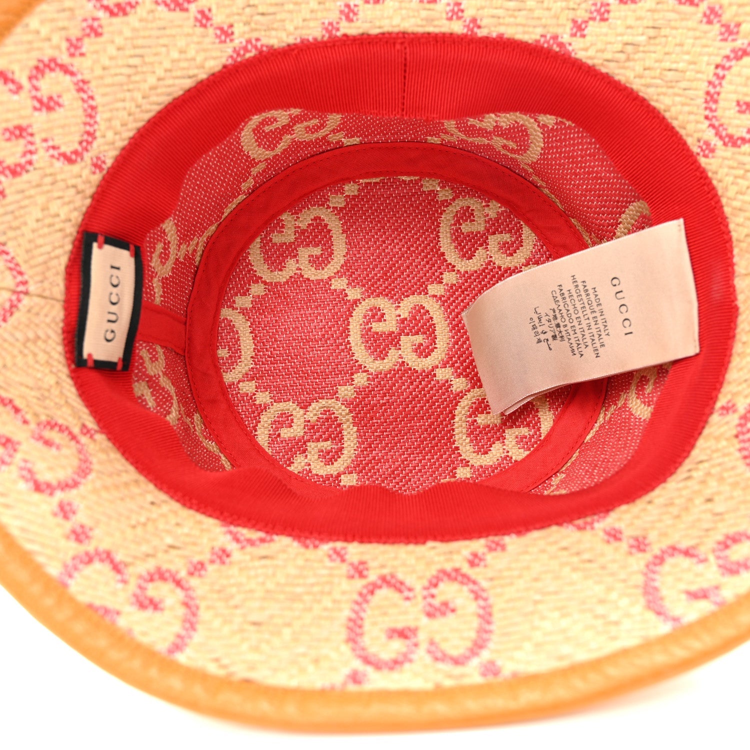 Raffia GG Monogram Embroidered Fedora Hat S Beige Pink