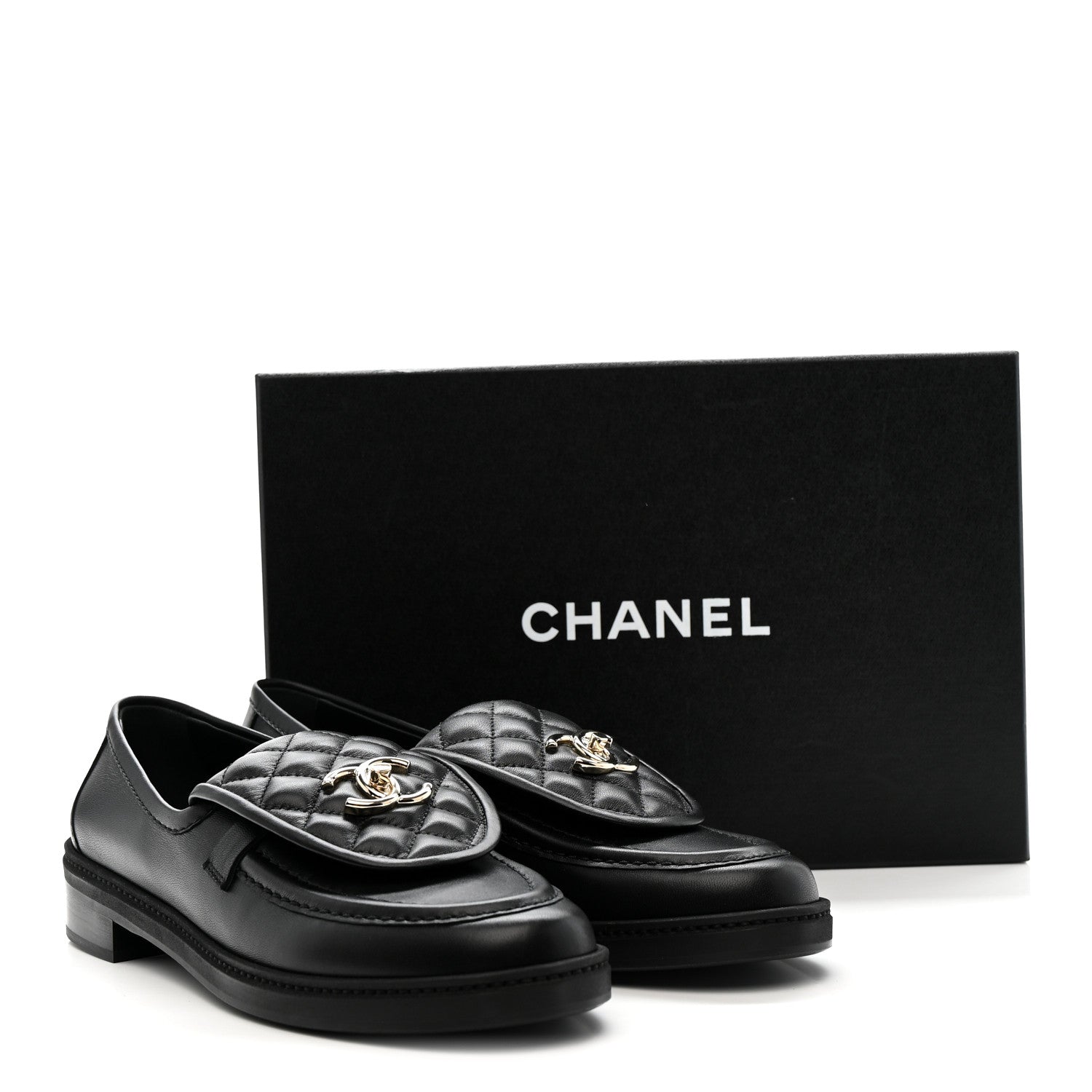Lambskin Quilted CC Turnlock Loafers 40 Black