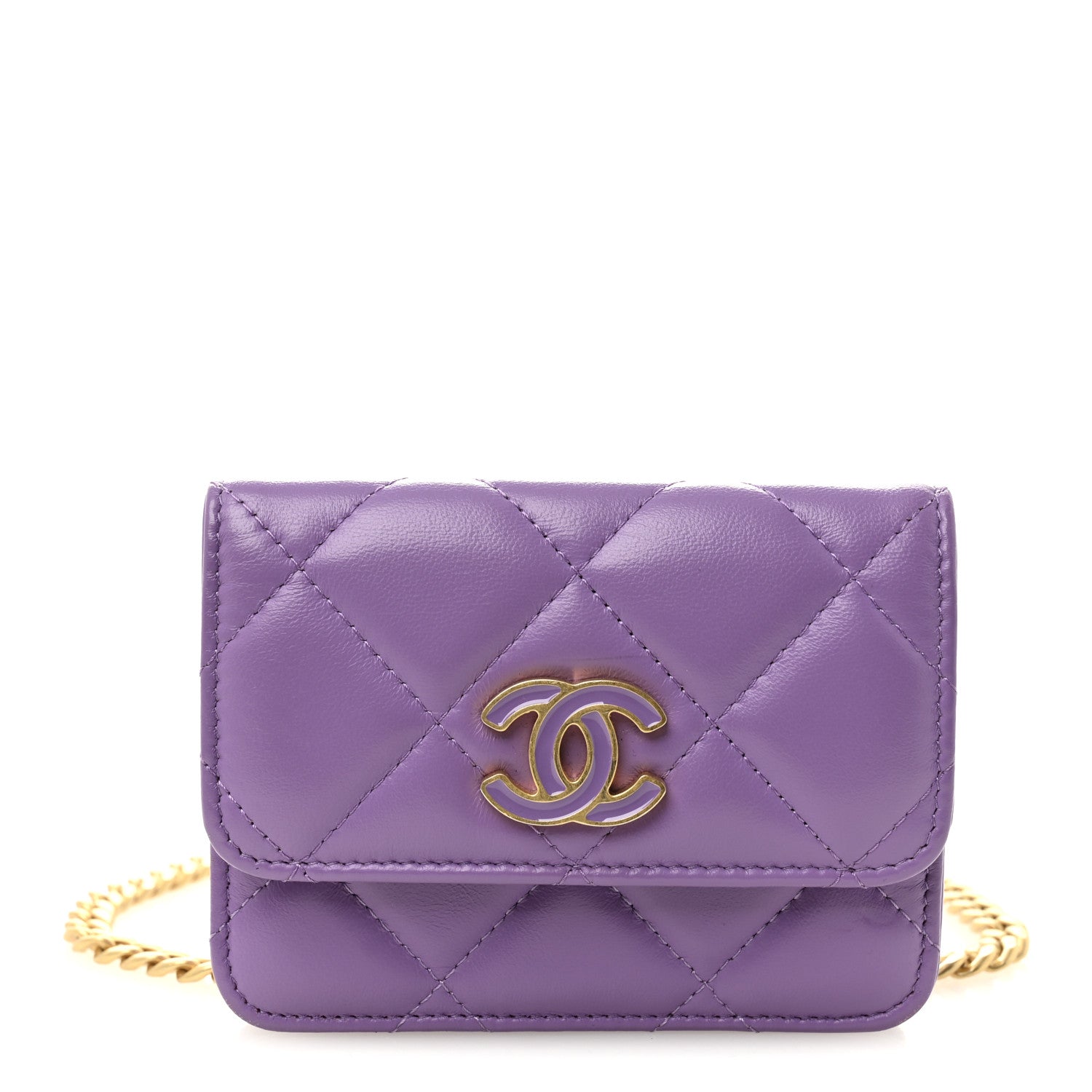 Lambskin Enamel Quilted Pending CC Flap Belt Bag Purple
