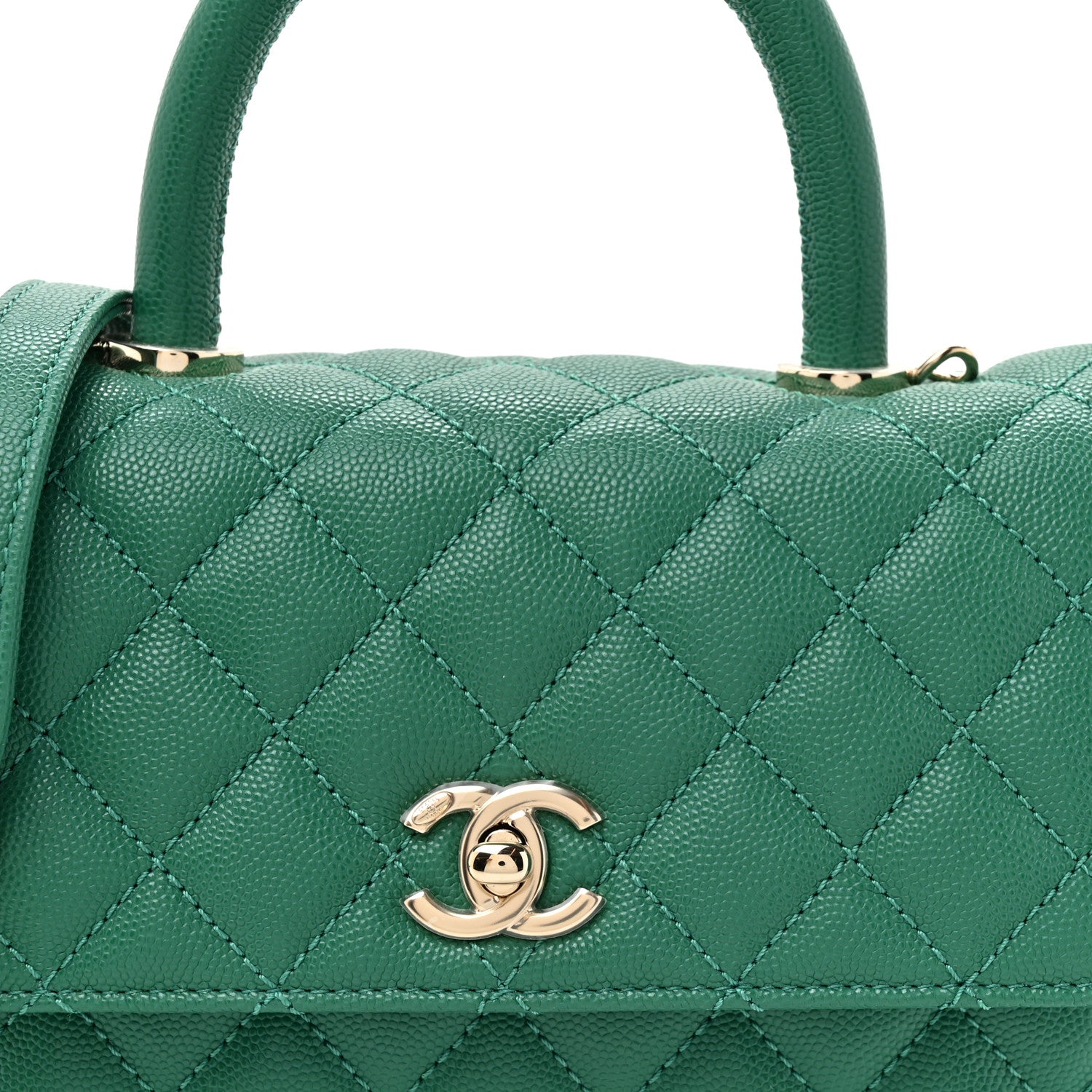 Caviar Quilted Mini Coco Handle Flap Green