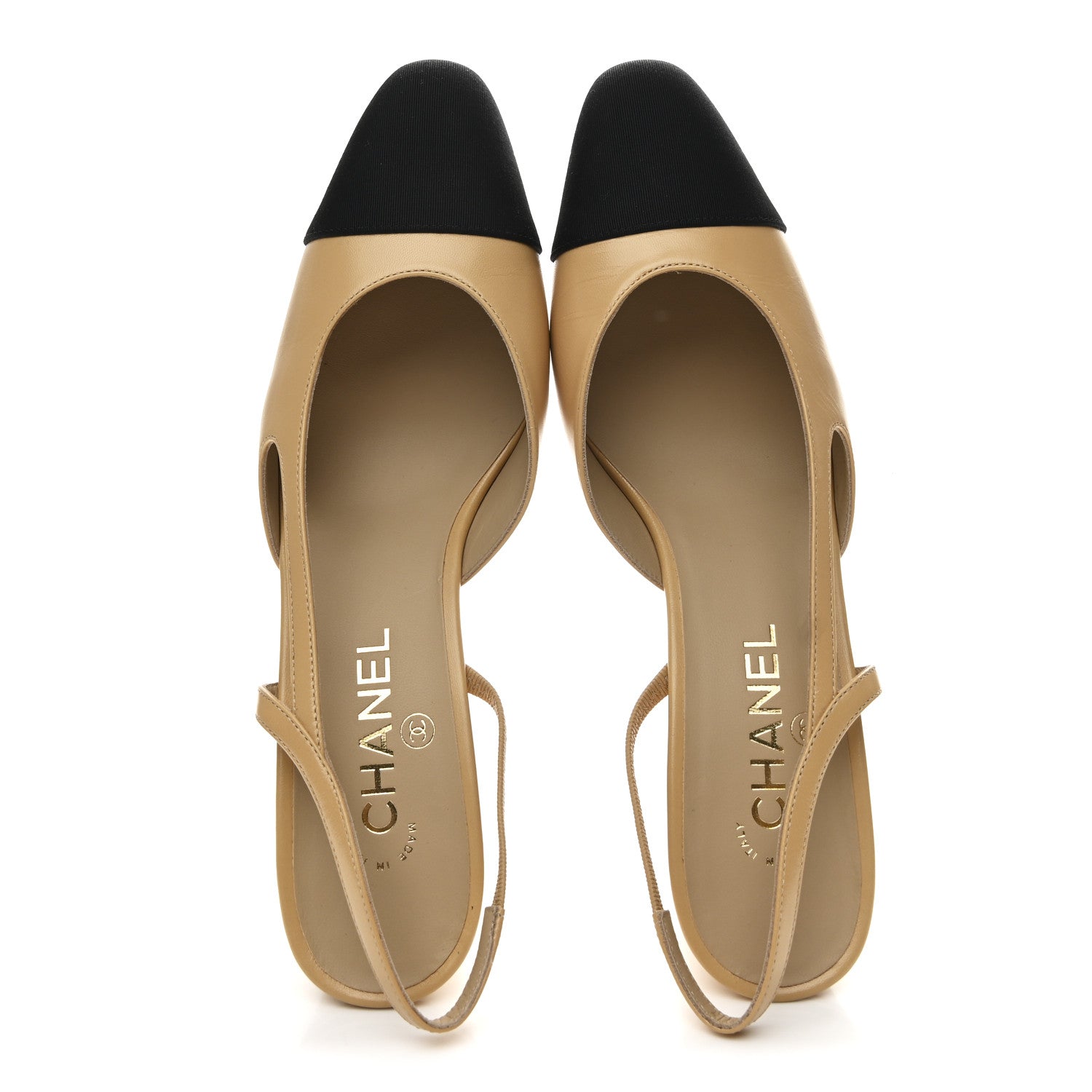 Goatskin Grosgrain Cap Toe CC Slingback Pumps 40.5 Beige Black