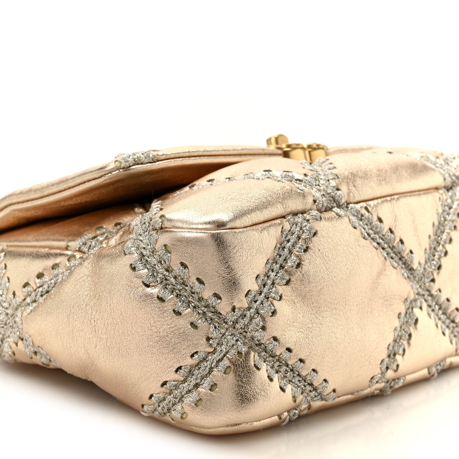 Metallic Calfskin Crochet Medium Chanel 19 Flap Gold