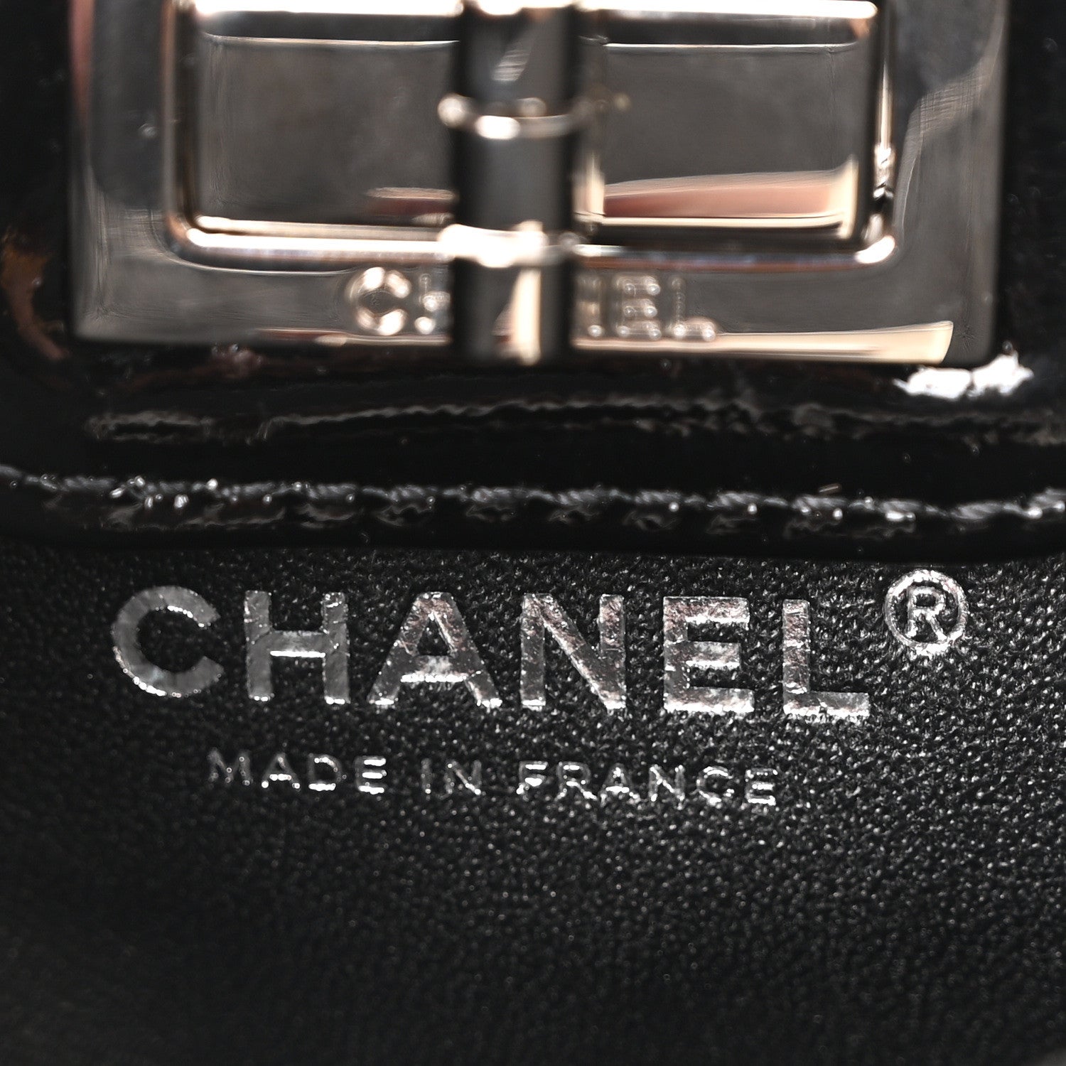Patent Mademoiselle Lock Convertible Wrist Clutch Bag Black
