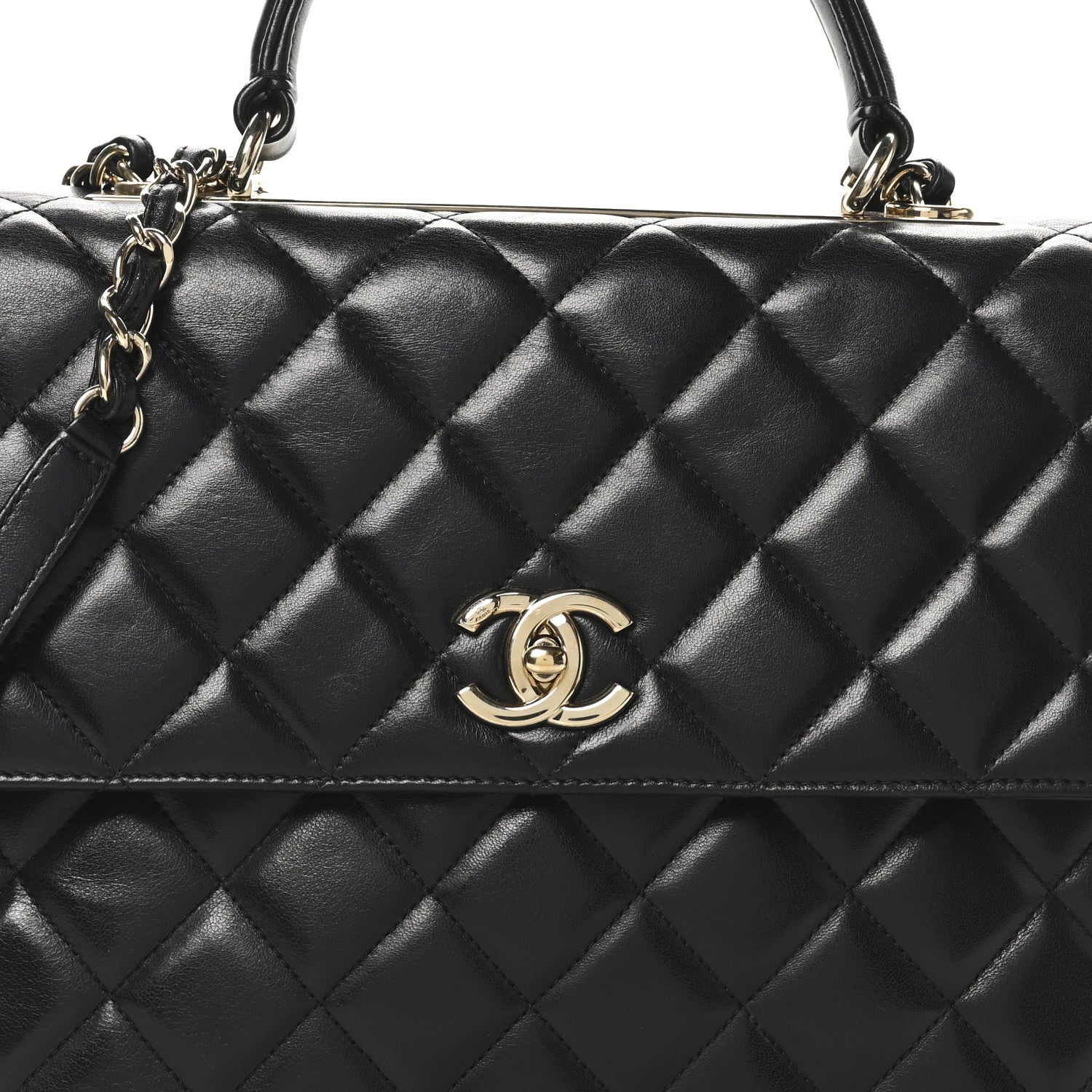 Lambskin Quilted Large Trendy CC Dual Handle Flap Bag Black
