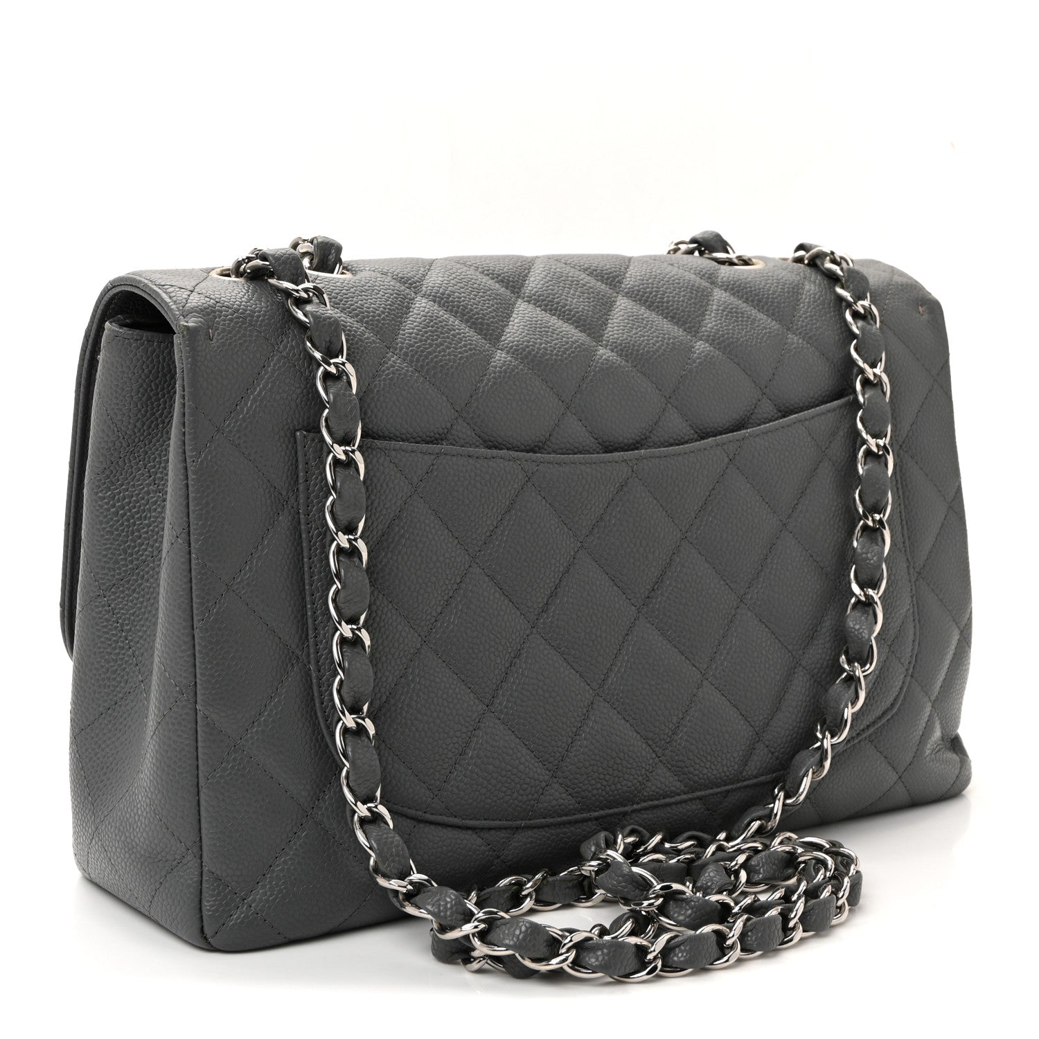 Caviar Quilted Jumbo Single Flap Grey