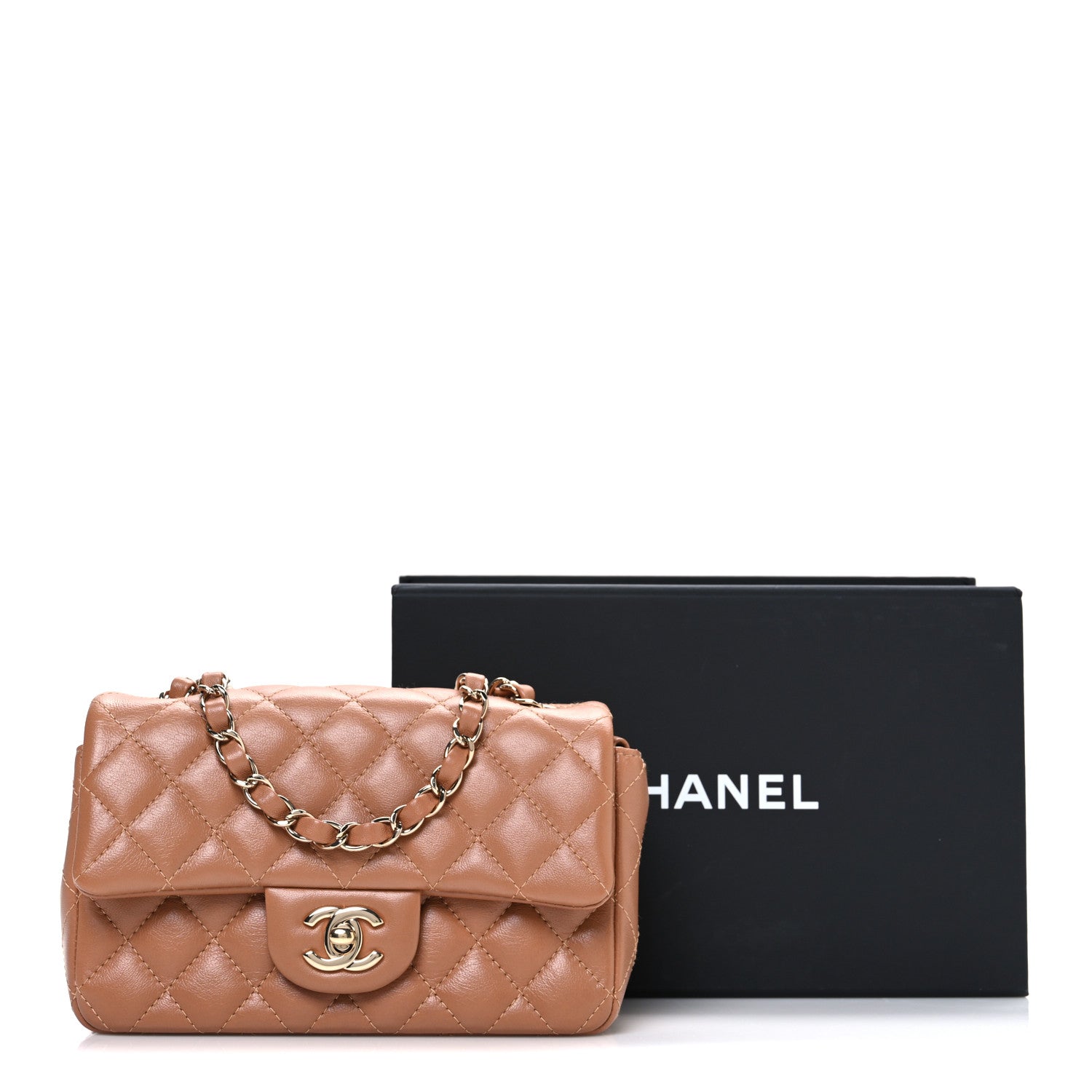 Lambskin Quilted Mini Rectangular Flap Brown