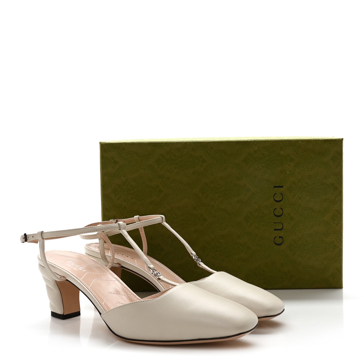 Nappa Charlotte Petite GG 55mm Slingback Pumps 40 New Mystic White