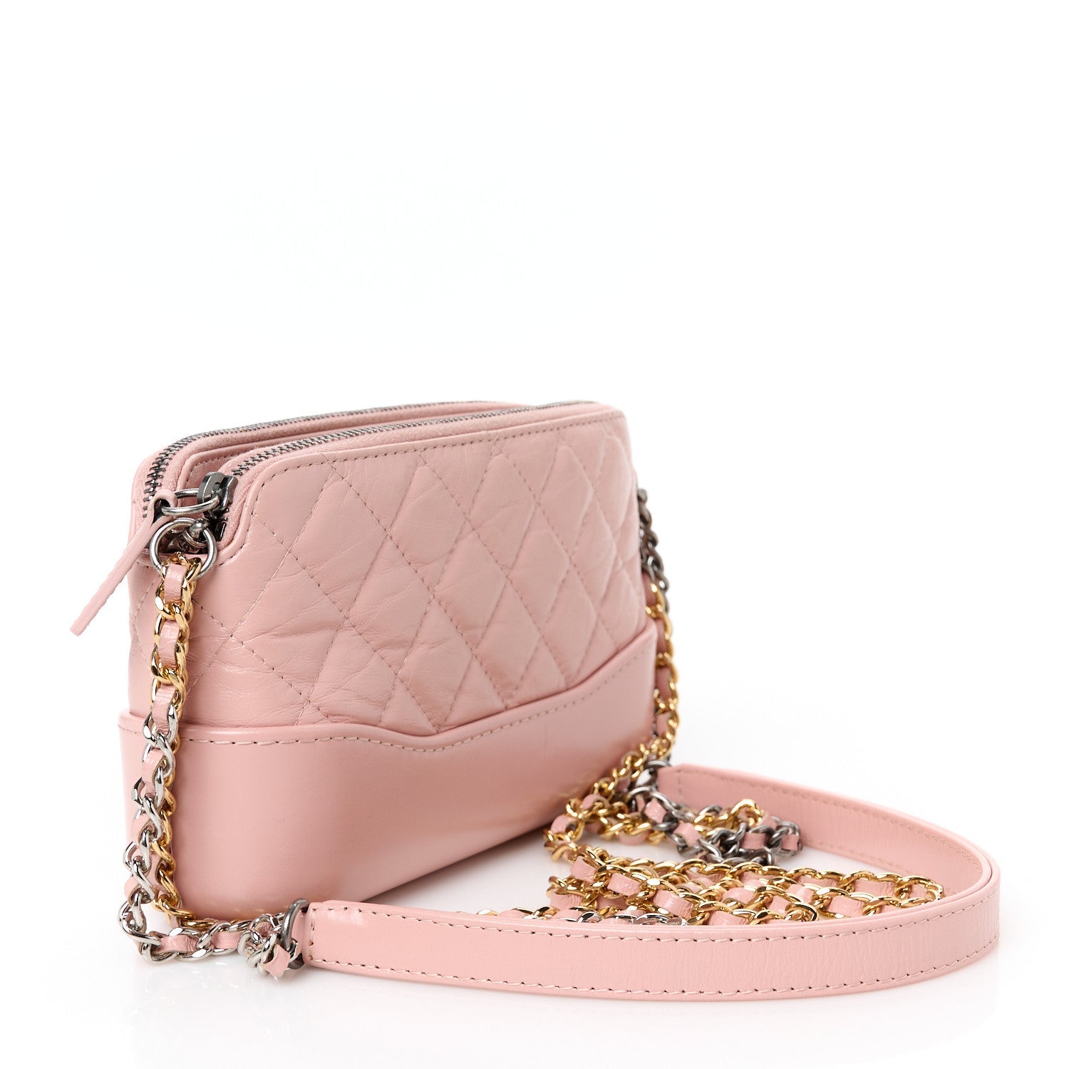 Aged Calfskin Quilted Small Gabrielle Clutch With Chain Light Pink