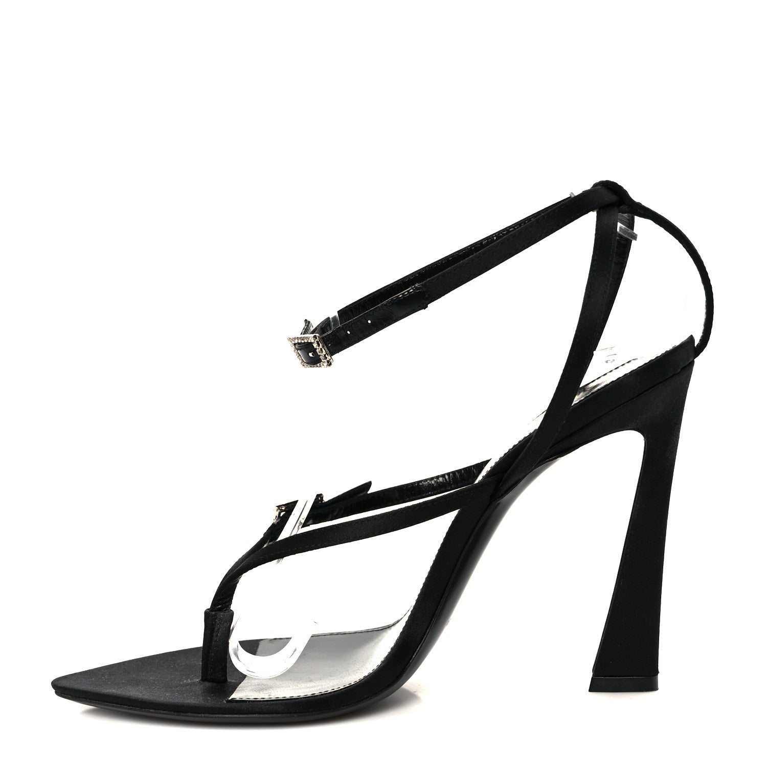 Crepe Satin Crystal Nadja 105 Ankle Strap Sandals 37 Black