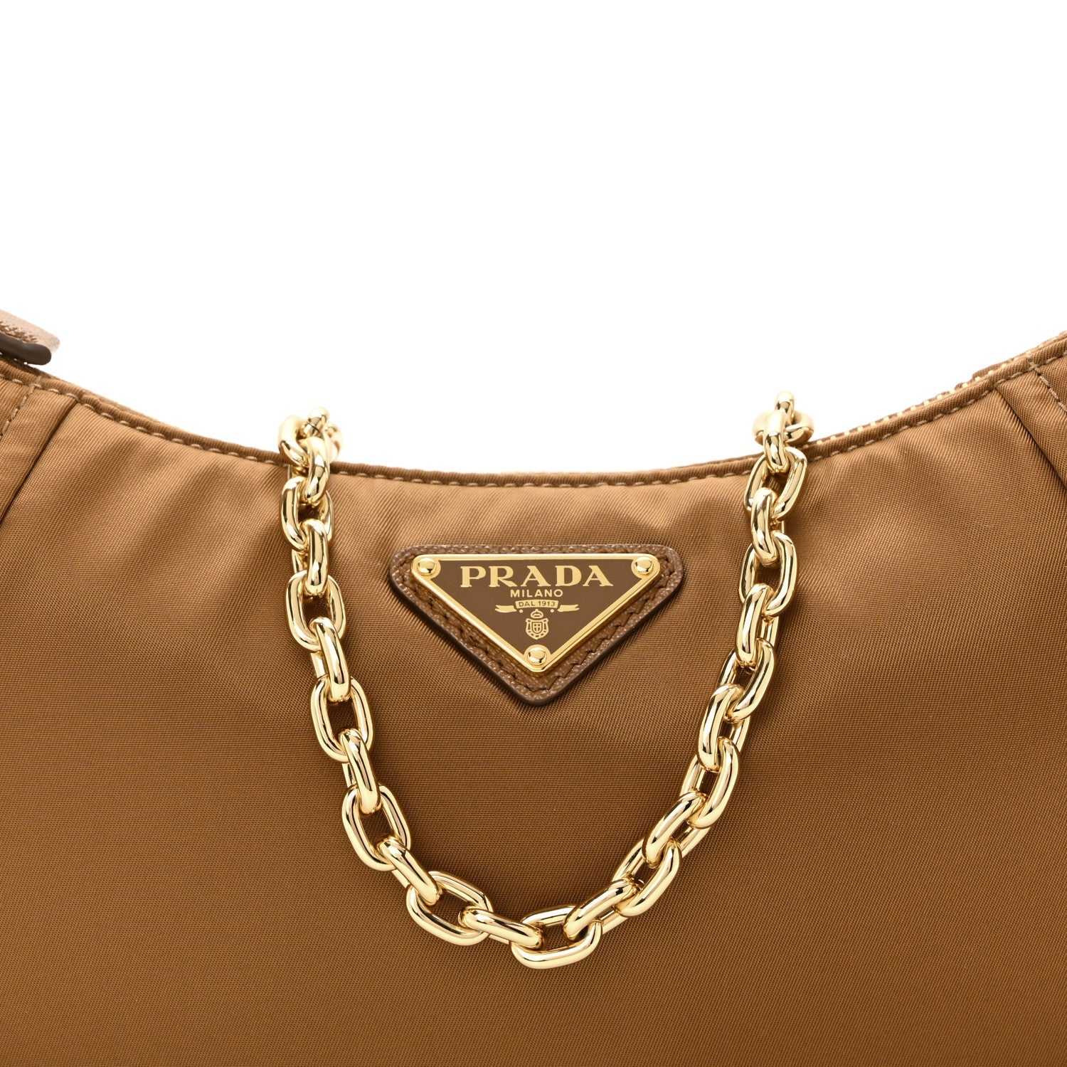 Re-Nylon Saffiano Demi-lune Shoulder Bag Brown