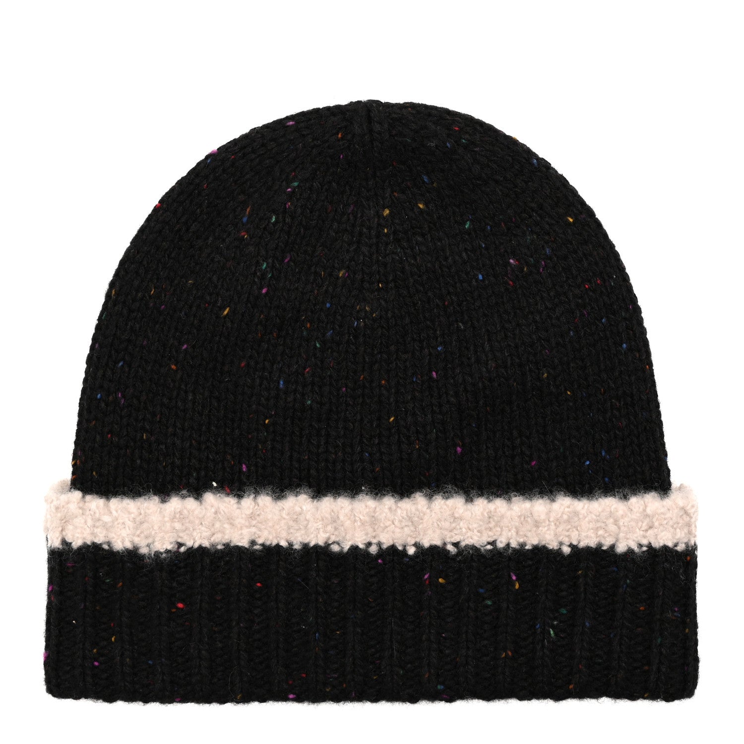 Cashmere Silk CC Beanie Hat Black Ecru