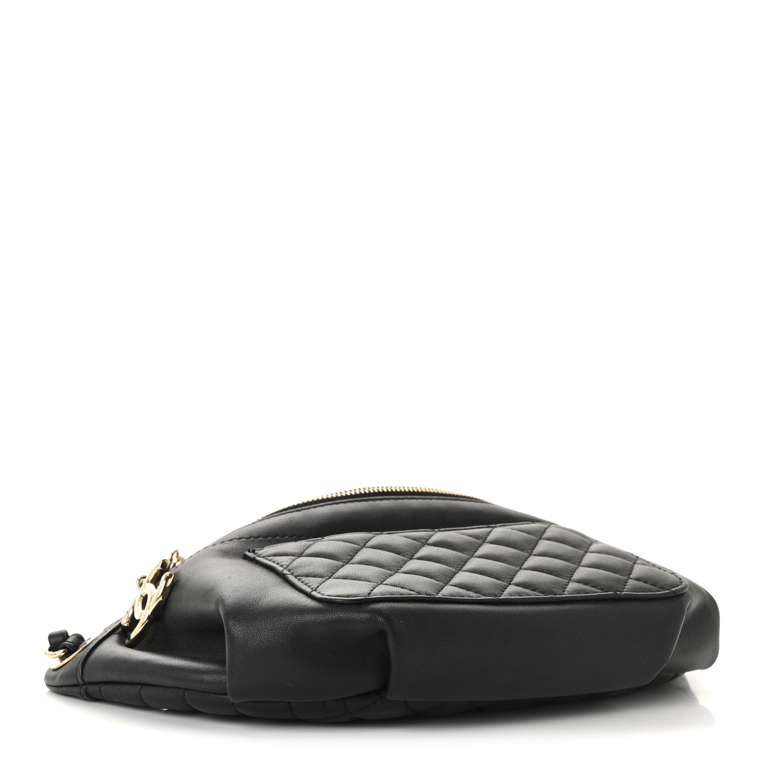 Lambskin Quilted Waist Bag Fanny Pack Black