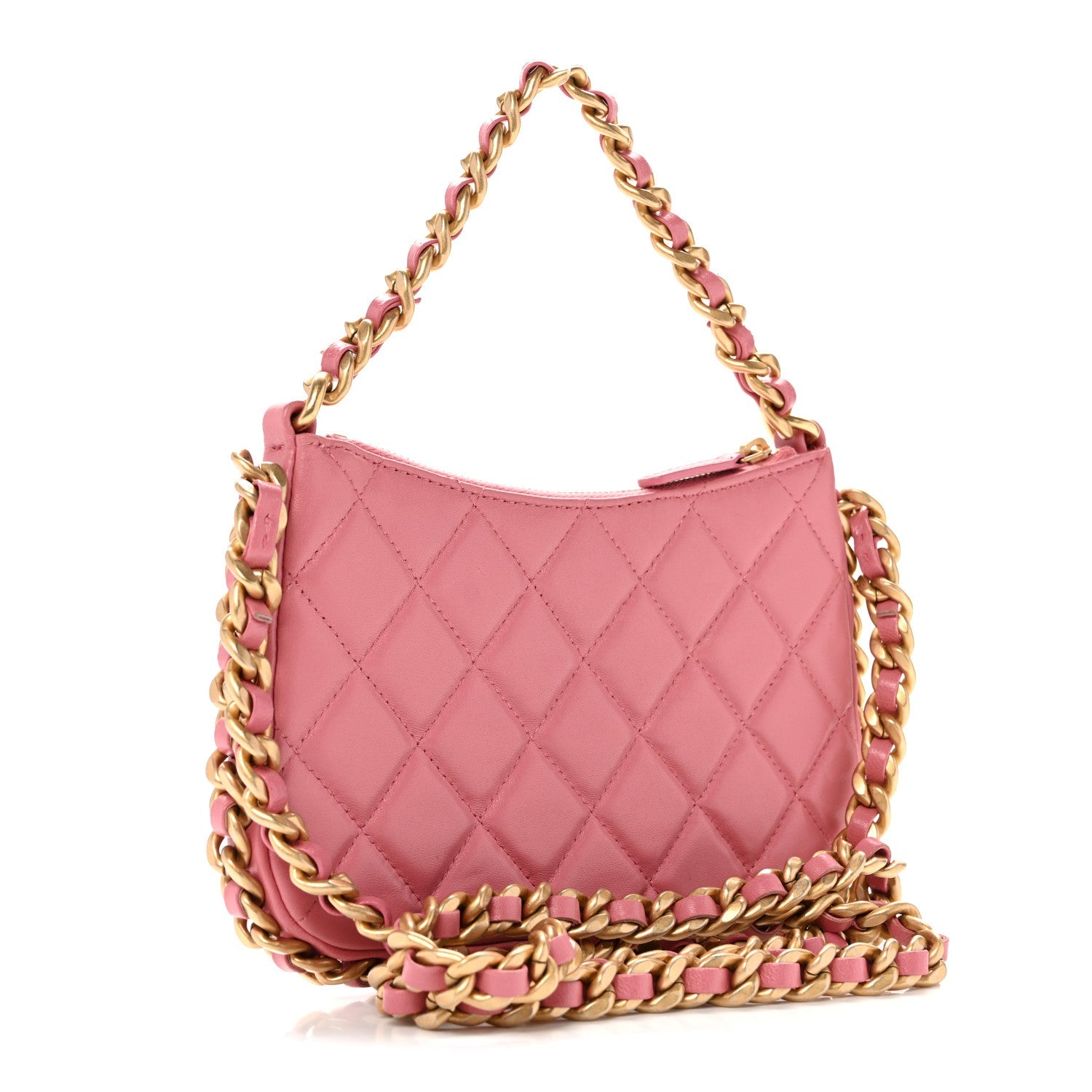 Lambskin Quilted Chain Around Top Handle Mini Bag Pink