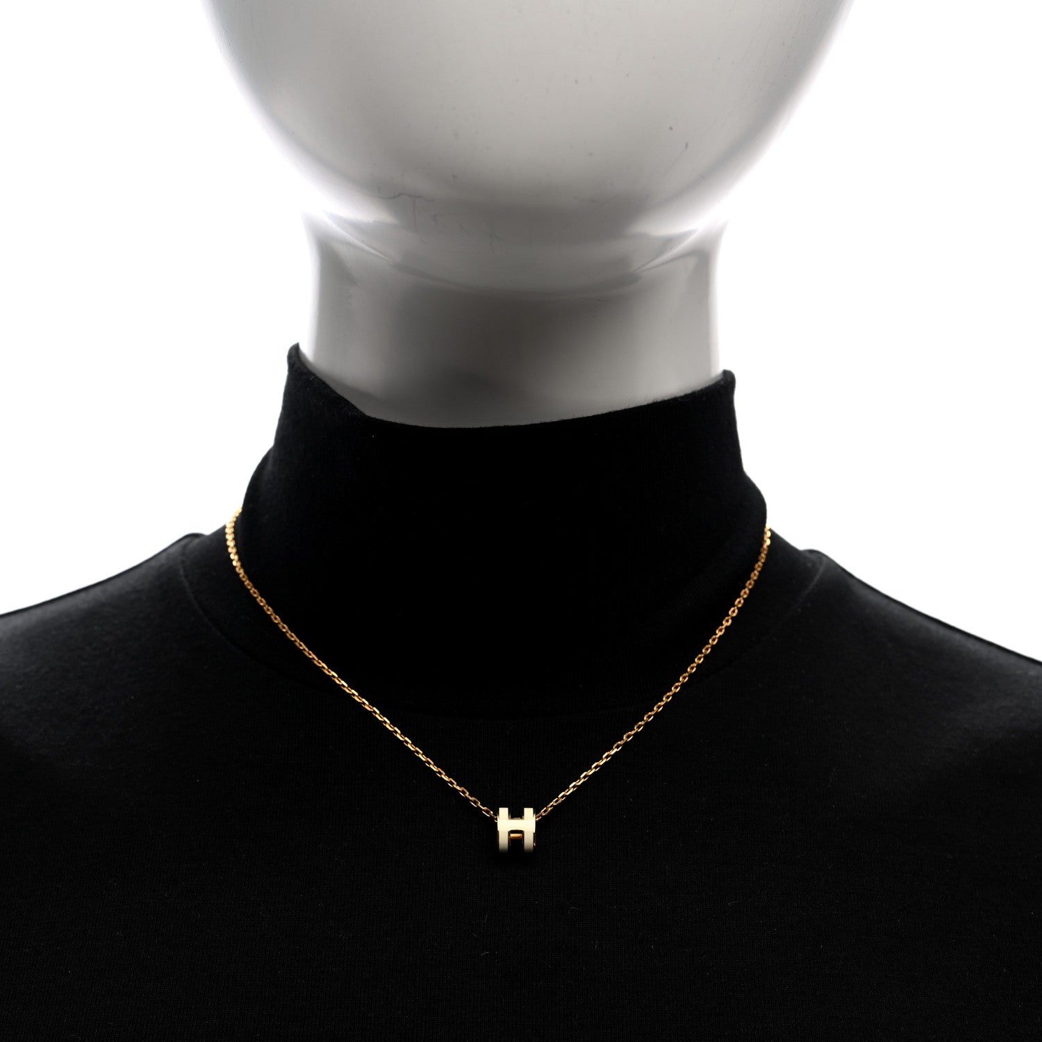 Lacquered Gold Mini Pop H Pendant Necklace White