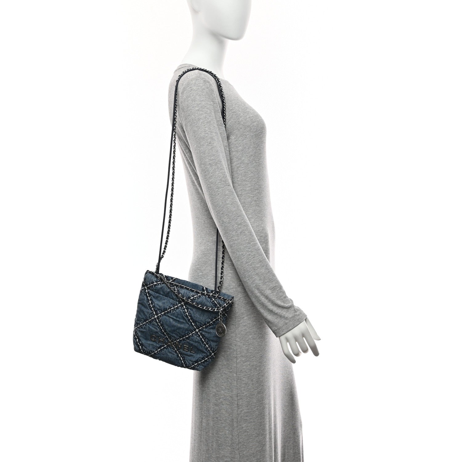 Denim Stitched Quilted Mini Chanel 22 Blue