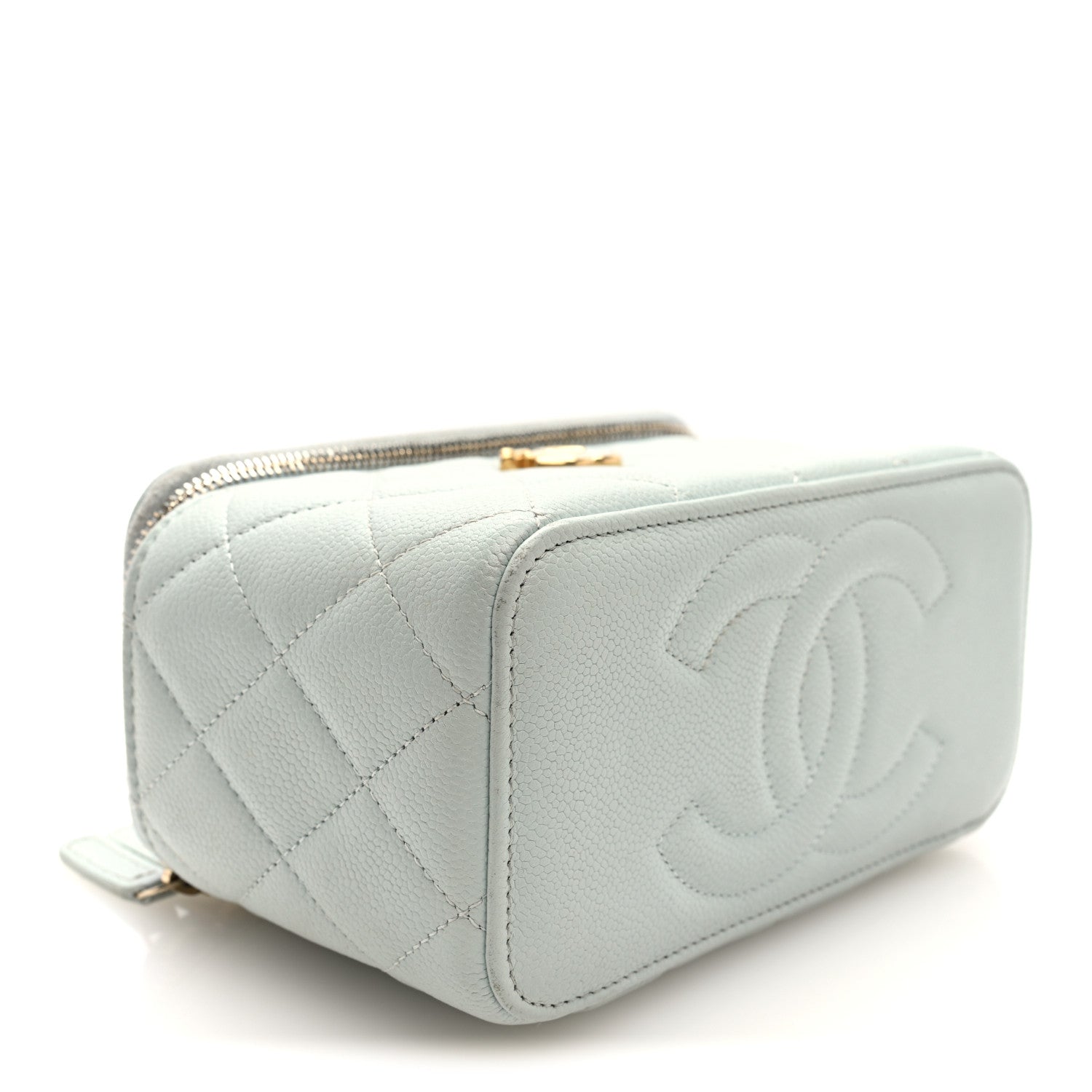 Caviar Quilted Sweetheart Vanity Case Bleu Clair
