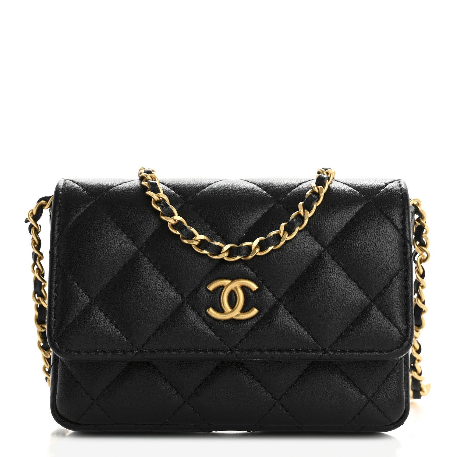 Lambskin Enamel Quilted Coco Hearts Clutch With Chain Black