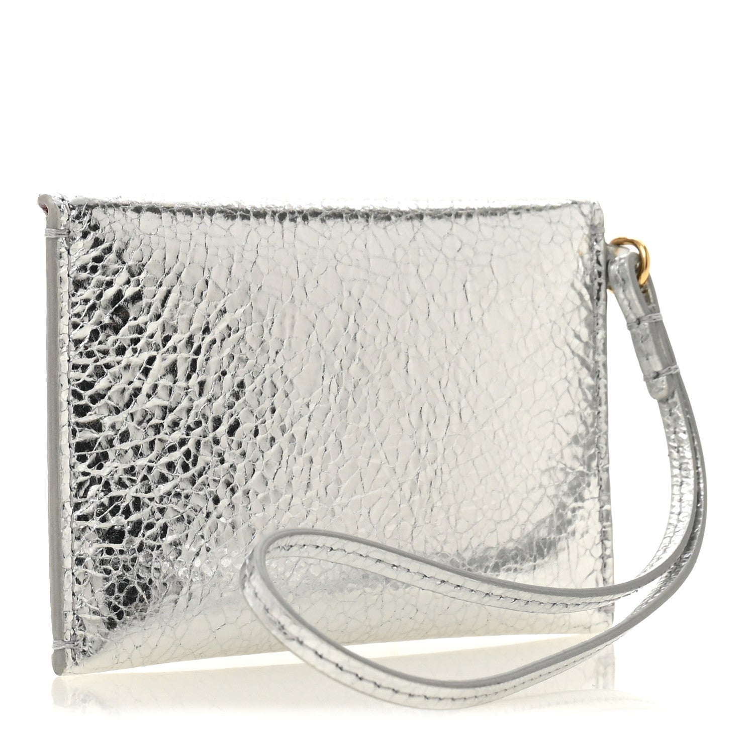 Metallic Lambskin Card Holder Bag Charm Silvery