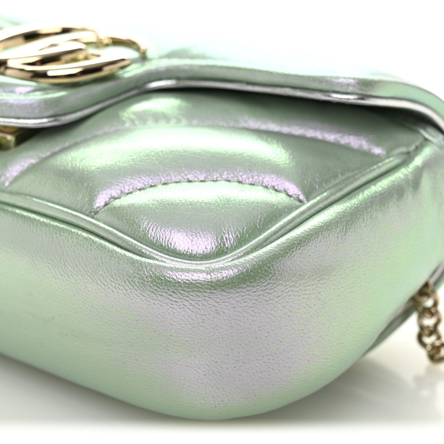 Iridescent Nappa Chevron Matelasse Super Mini GG Marmont Shoulder Bag Iridescent Snow Light Blue