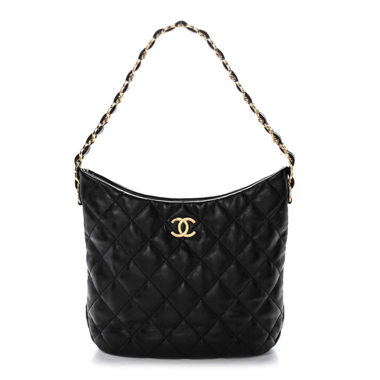 Lambskin Quilted Large CC Links Hobo Black