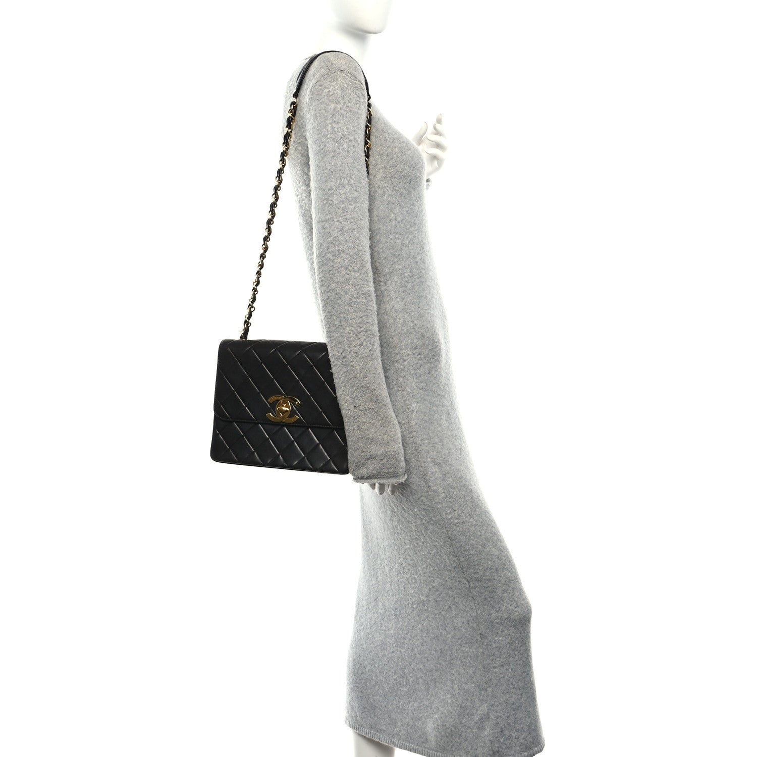 Lambskin Quilted Single Flap Shoulder Bag Black