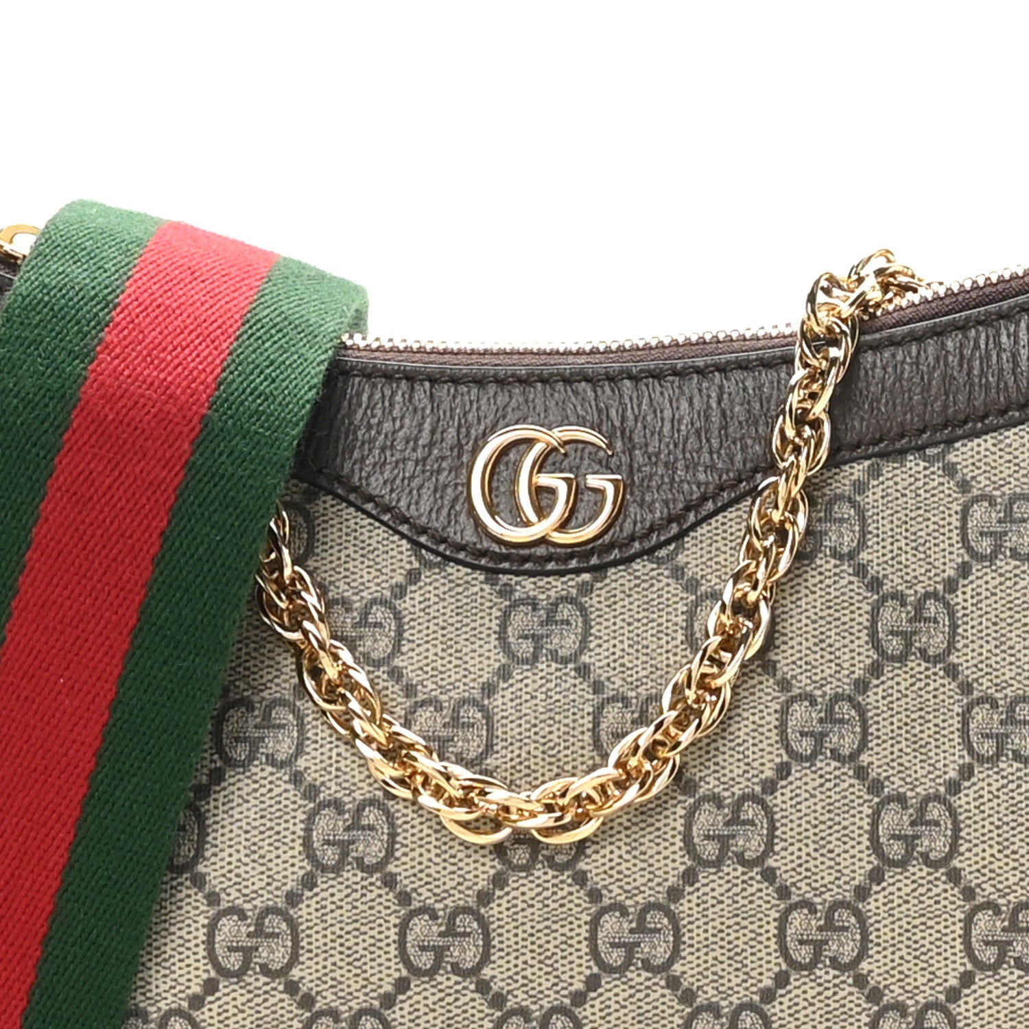 GG Supreme Monogram Textured Dollar Calfskin Web Small Ophidia GG Handbag Beige Ebony New Acero